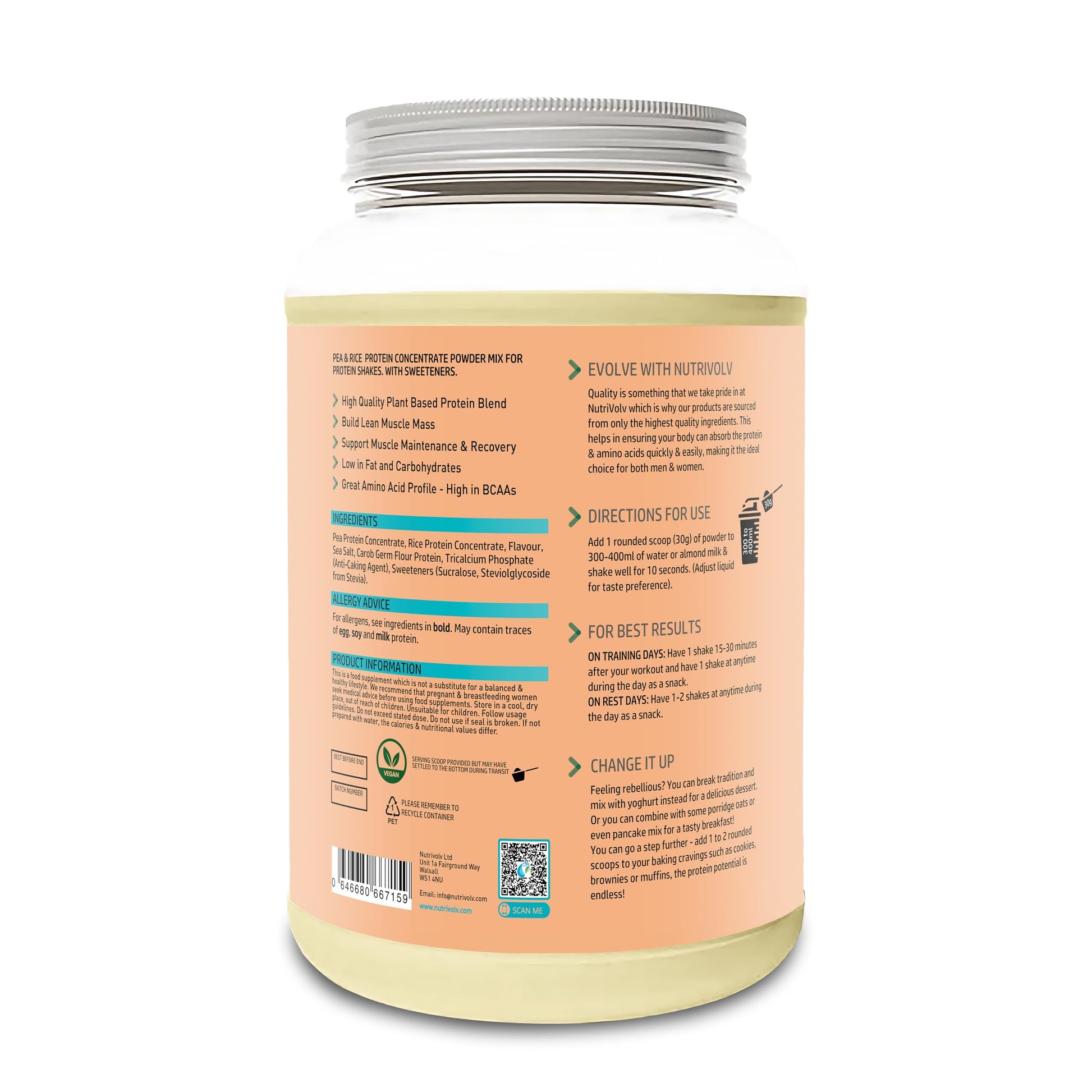 NutriVolv Vegan Plant Based Protein Powder | Peanut Butter Cereal Flavour 900g | Pea & Rice Protein Blend NutriVolv buy supplements canada