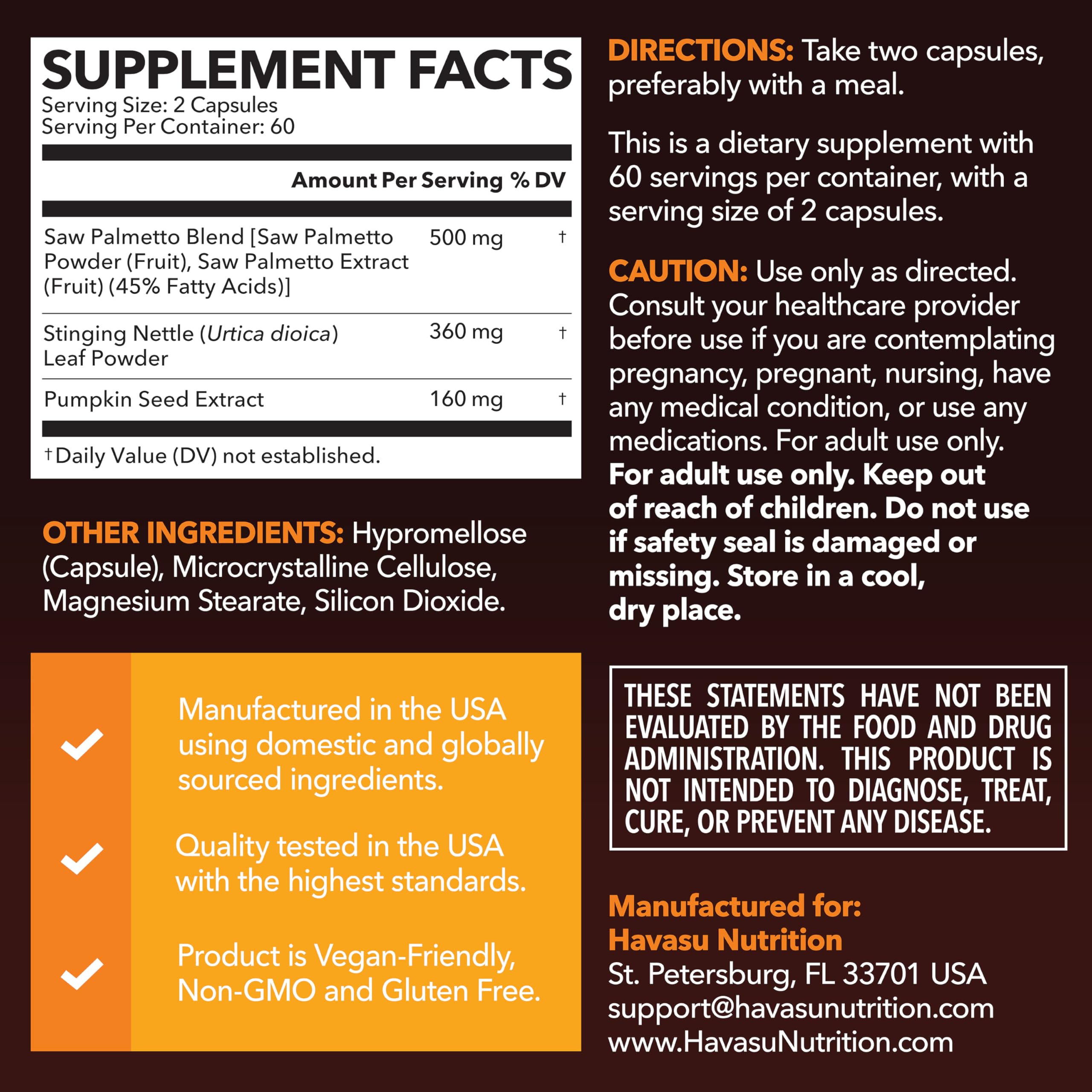 Saw Palmetto Supplement with Stinging Nettle and Pumpkin Seed Extract - Advanced 3X Formula - DHT Blocker Urinary Health and Prostate Support for Mens Health HAVASU NUTRITION buy supplements canada