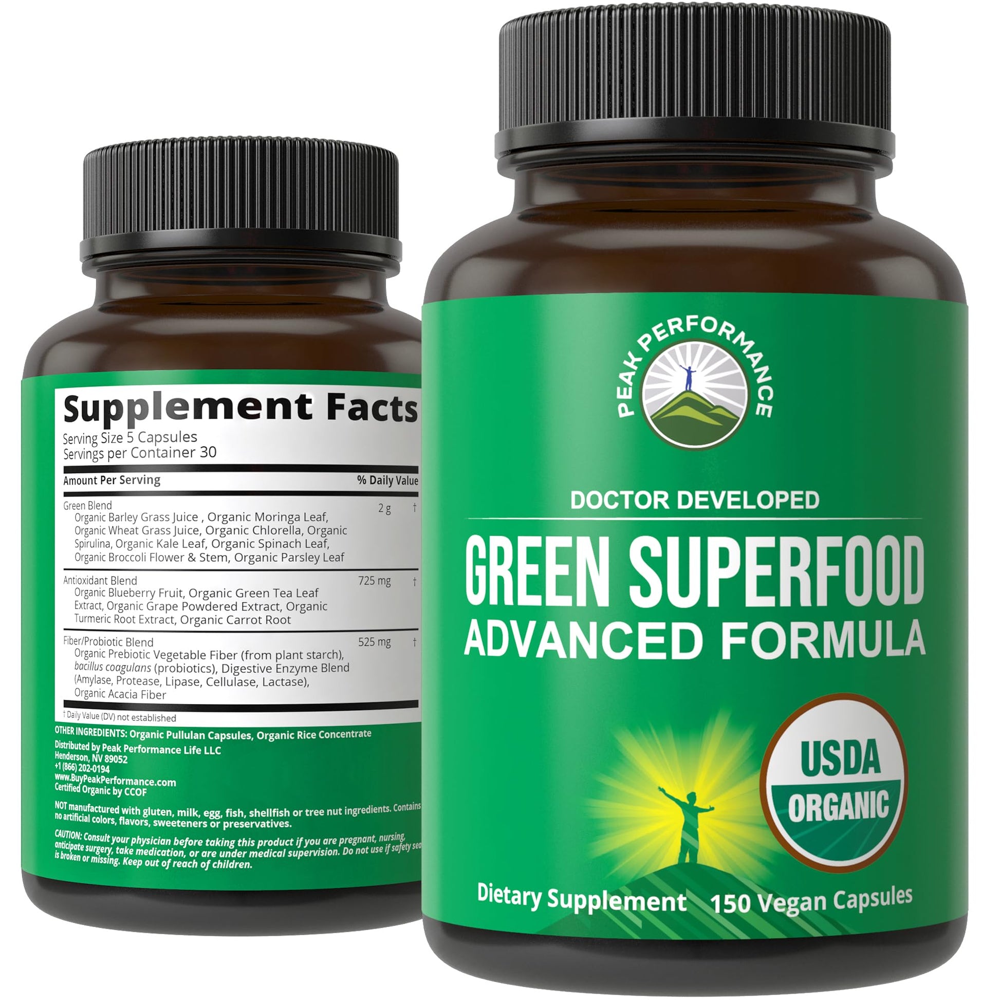 Organic Super Greens 150 Capsules - Green Juice Superfood Supplement with 25 All Natural Organic Ingredients. Max Energy and Detox Super Food Pills with Spirulina, Spinach, Kale, Turmeric, Probiotics Peak Performance buy supplements canada