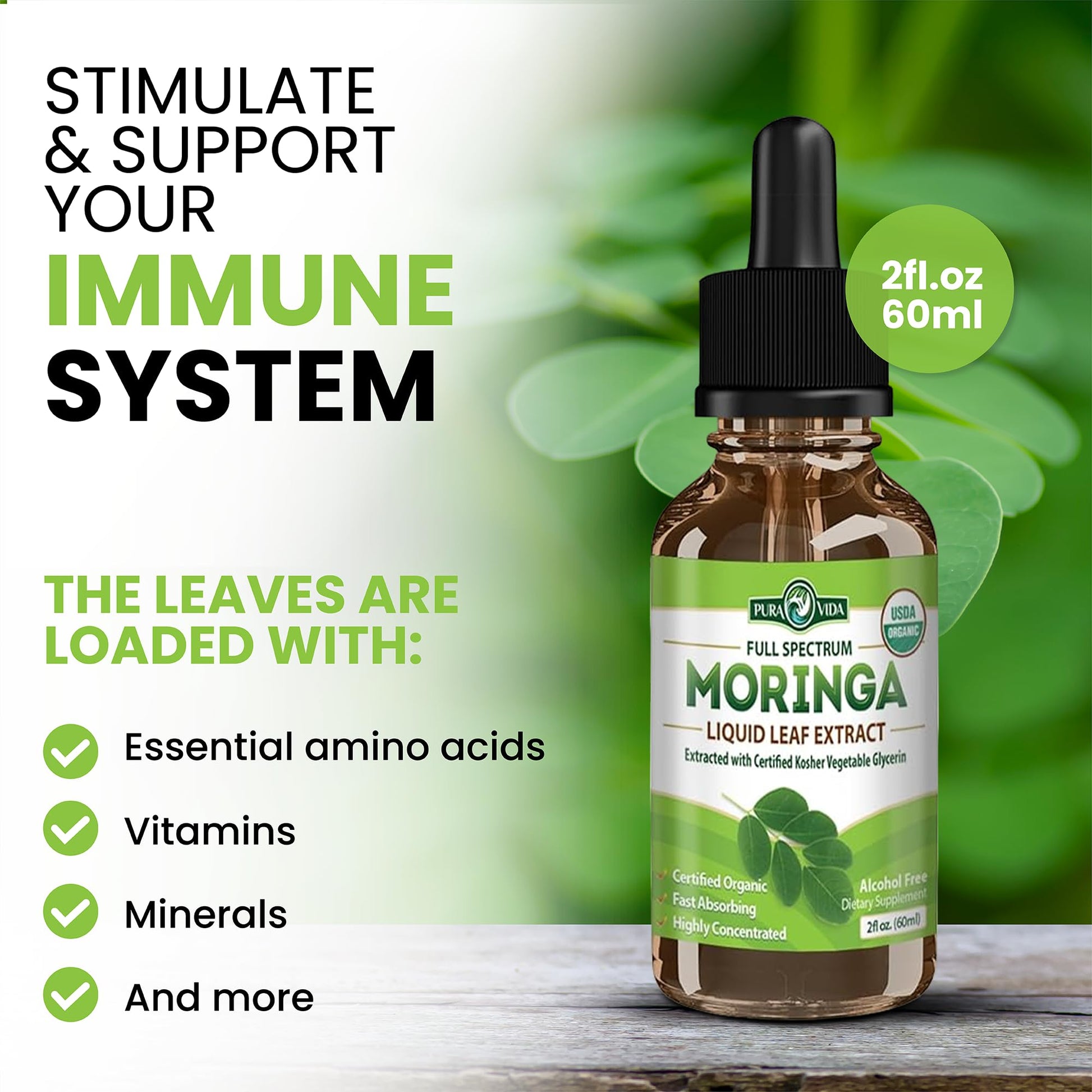 PURA VIDA MORINGA Leaf Extract Liquid Drops - USDA Organic Certified - Highly Purified, Bioavailable & Faster Absorption than Moringa Powder or Capsules PURA VIDA MORINGA buy supplements canada