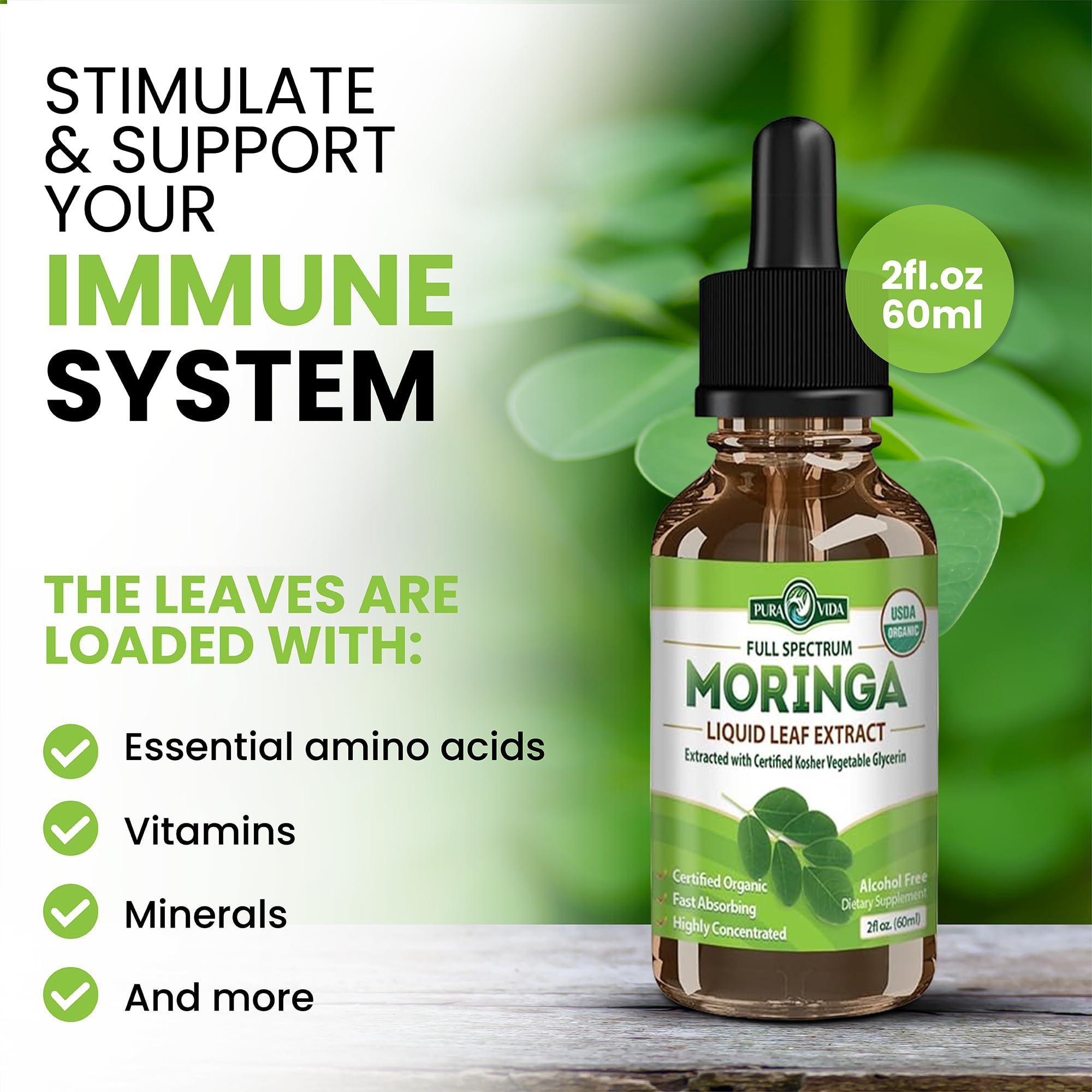 PURA VIDA MORINGA Leaf Extract Liquid Drops - USDA Organic Certified - Highly Purified, Bioavailable & Faster Absorption than Moringa Powder or Capsules PURA VIDA MORINGA buy supplements canada