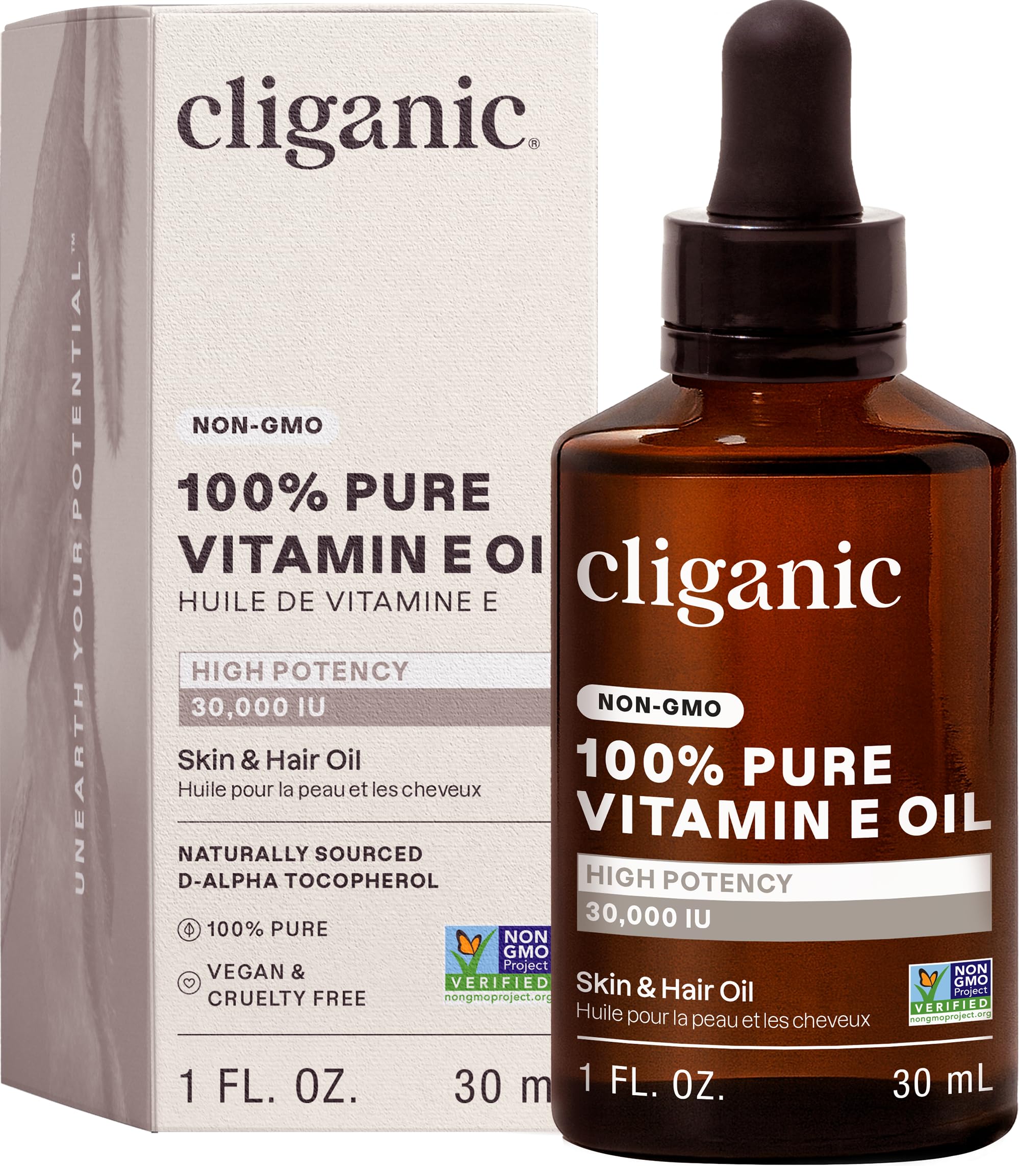 Cliganic Pure Vitamin E Oil for Skin, Scars, Hair & Face - 30,000 IU, Non-GMO Verified | Natural D-Alpha Tocopherol Cliganic buy supplements canada