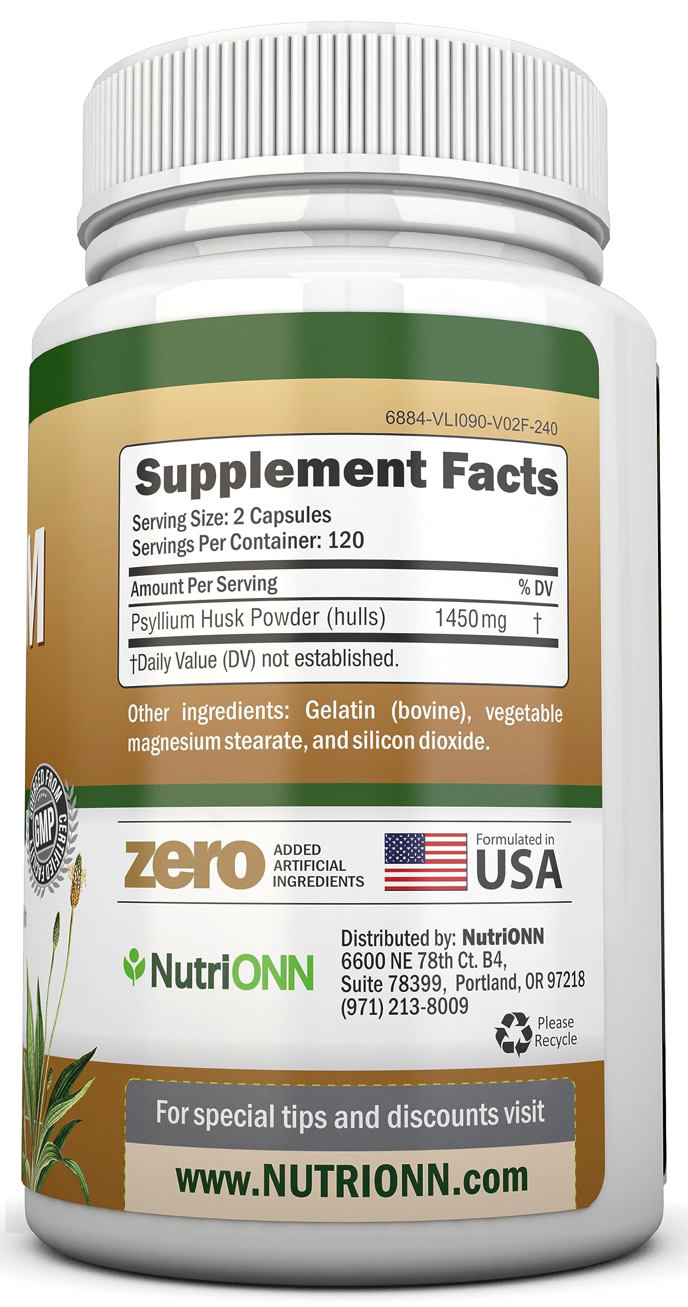 NutriONN PSYLLIUM Husk Capsules - 1450mg Per Serving - 240 Capsules - Double Strength NutriONN buy supplements canada