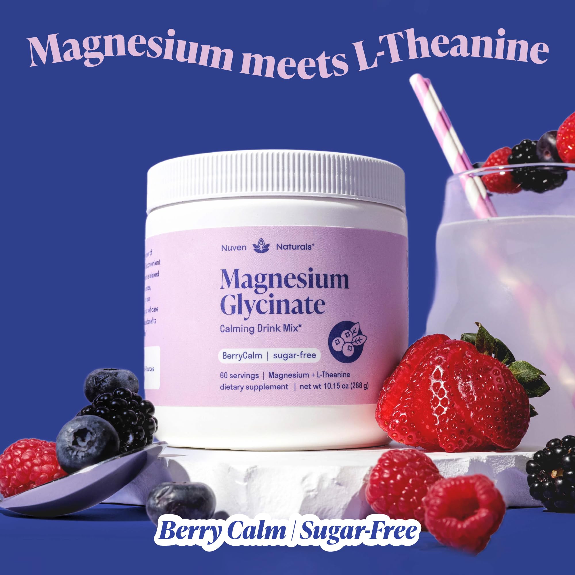 Magnesium Glycinate Powder + L-Theanine | 60 Servings | 300 mg per Scoop High Absorption Chelated Magnesium Powder for Sleep - Natural Mixed Berry Flavor, No Sugar, Support Restful Sleep & Relaxation Nuven Naturals buy supplements canada