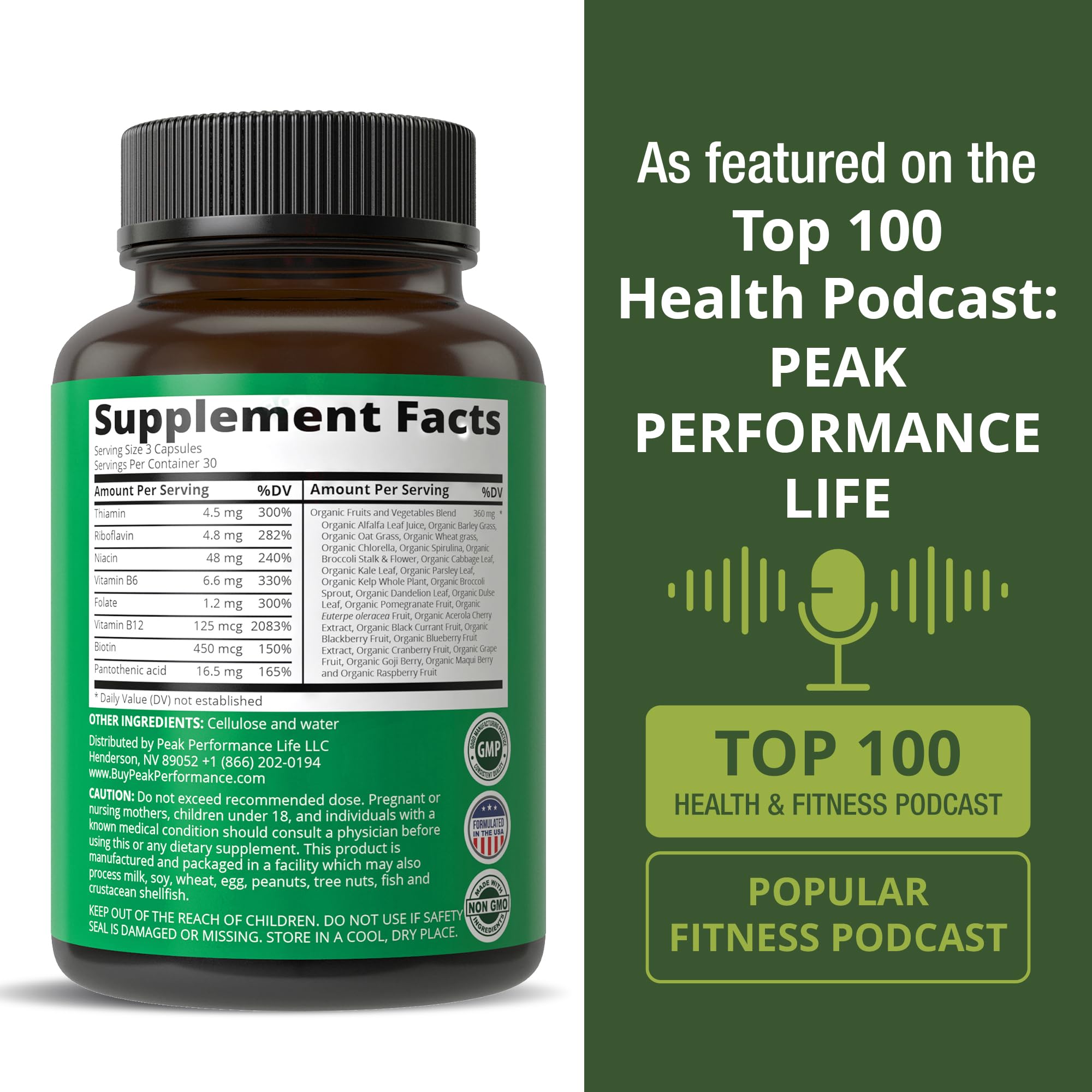 Vitamin B Complex Capsules + Whole Food Blend of 25 Vegetables and Fruits for Max Absorption. Best Vegan B-Complex Supplement with Vitamin B1, B2, B3, B5, B6, B7, B9 and B12. 90 Capsules. Energy Boost Peak Performance buy supplements canada