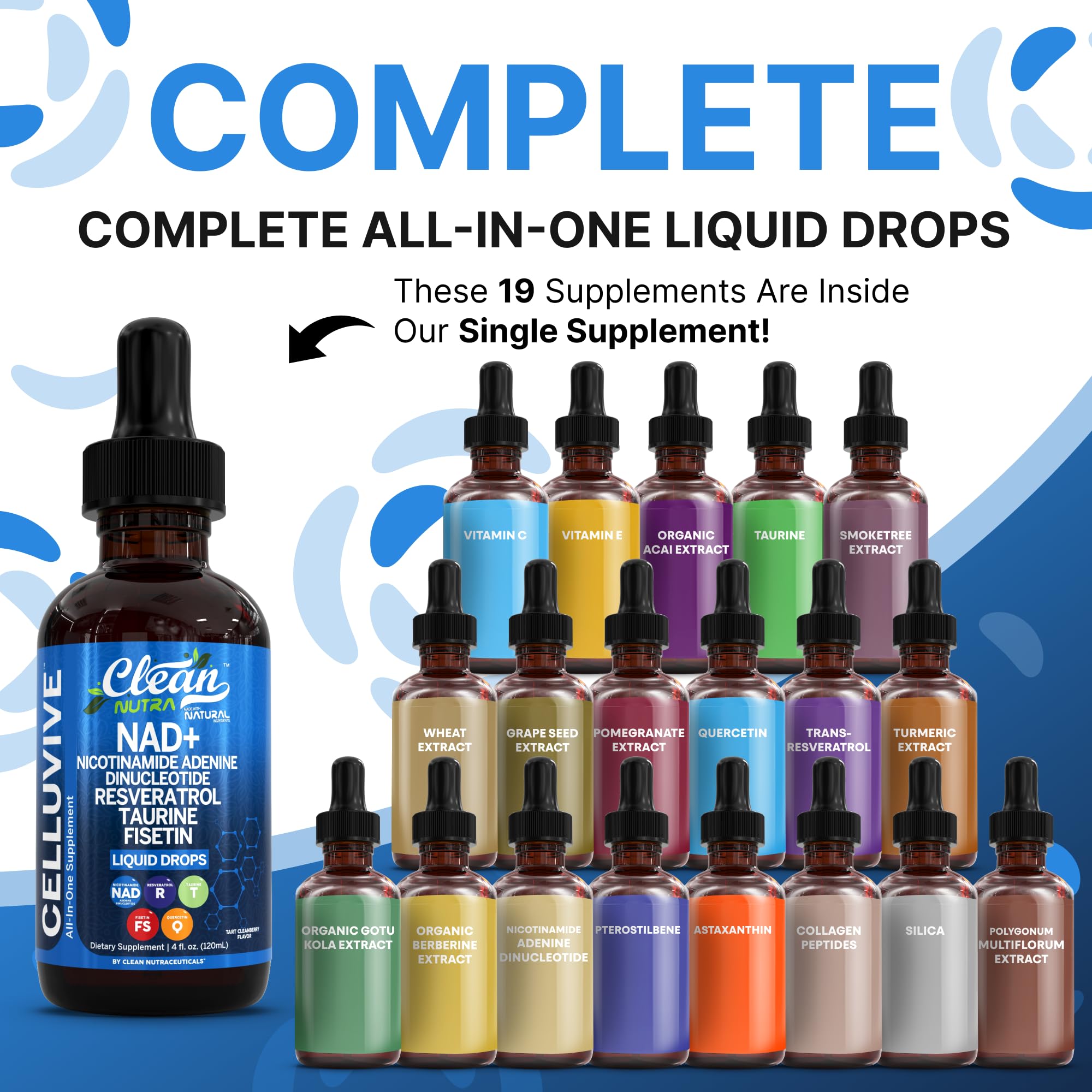 Clean Nutra NAD Liquid Supplement Drops Resveratrol Polyphenols Liposomal Taurine Fisetin Grape Seed Extract Japanese Knotweed Fo Ti Anti Aging NAD+ Nicotinamide Adenine Dinucleotide for Women & Men Clean Nutraceuticals buy supplements canada