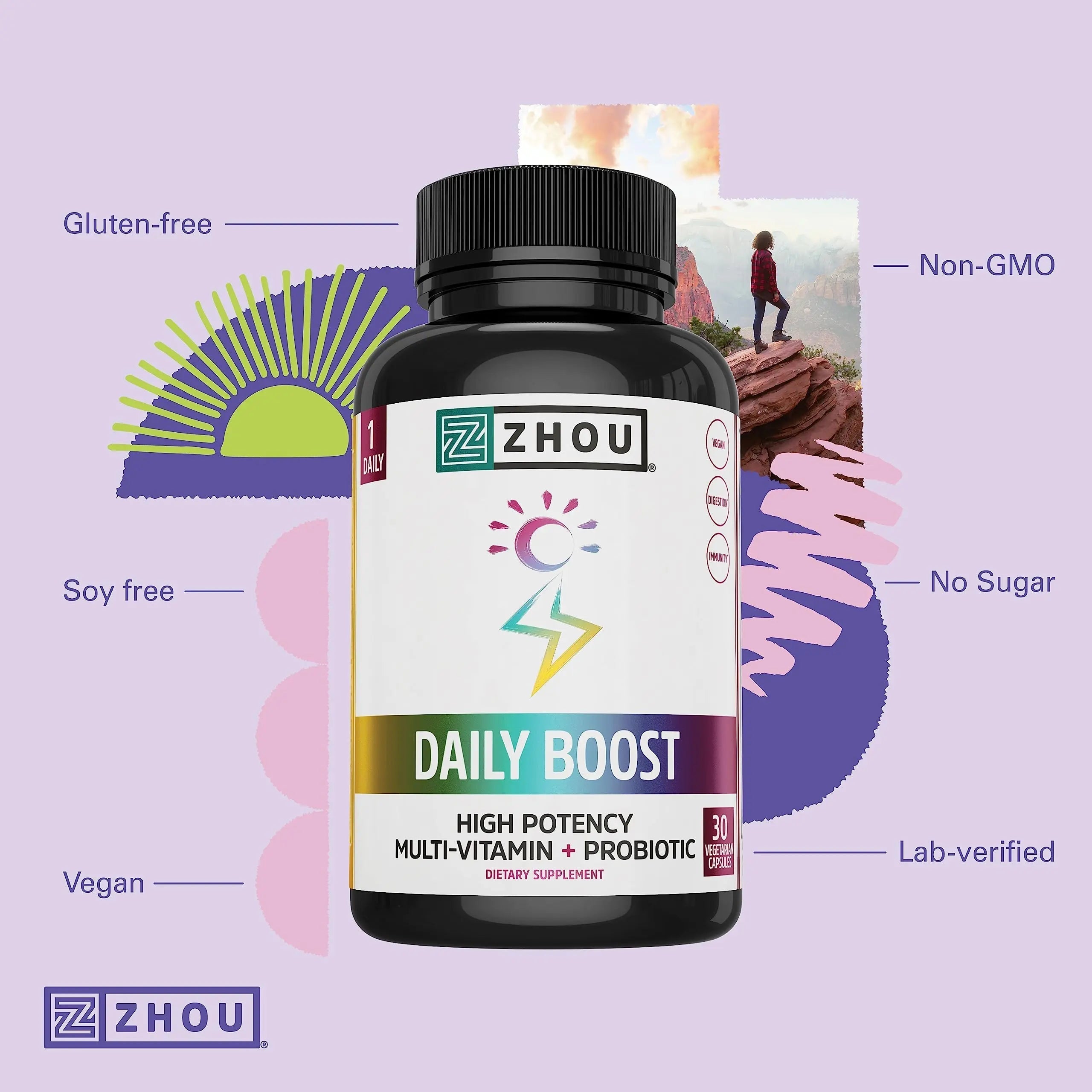Zhou Daily Boost - Probiotic Multivitamin for Women & Men, Immune Support, Antioxidant & Eye Health Supplement with Vitamin A, Vitamin C ZHOU buy supplements canada