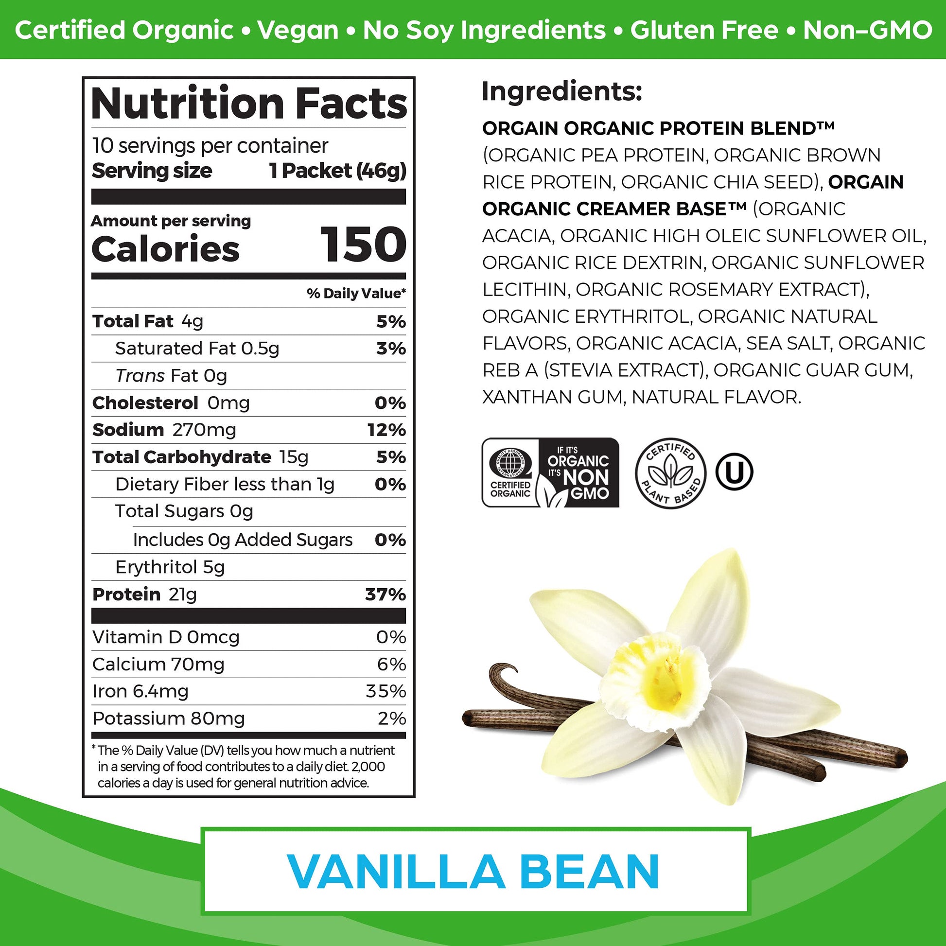Orgain Organic Vegan Protein Powder, Vanilla Bean - 21g Plant Based Protein, Gluten Free Orgain buy supplements canada