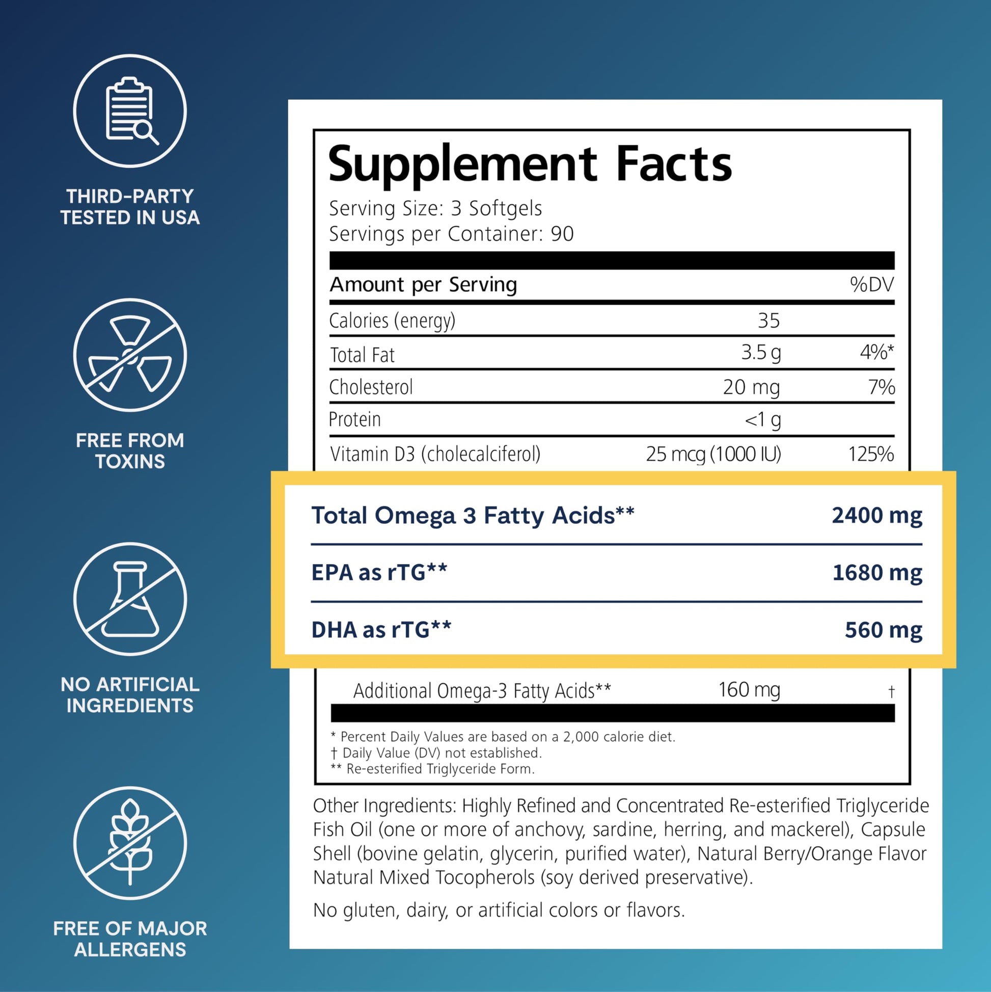 De3 Dry Eye Ultra Pure rTG Omega 3 – Support for Dry Eyes - 2400mg EPA & DHA – New & Improved-Burpless-3 per Day Serving, 3-Month Supply PRN Physician Recommended Nutriceuticals buy supplements canada