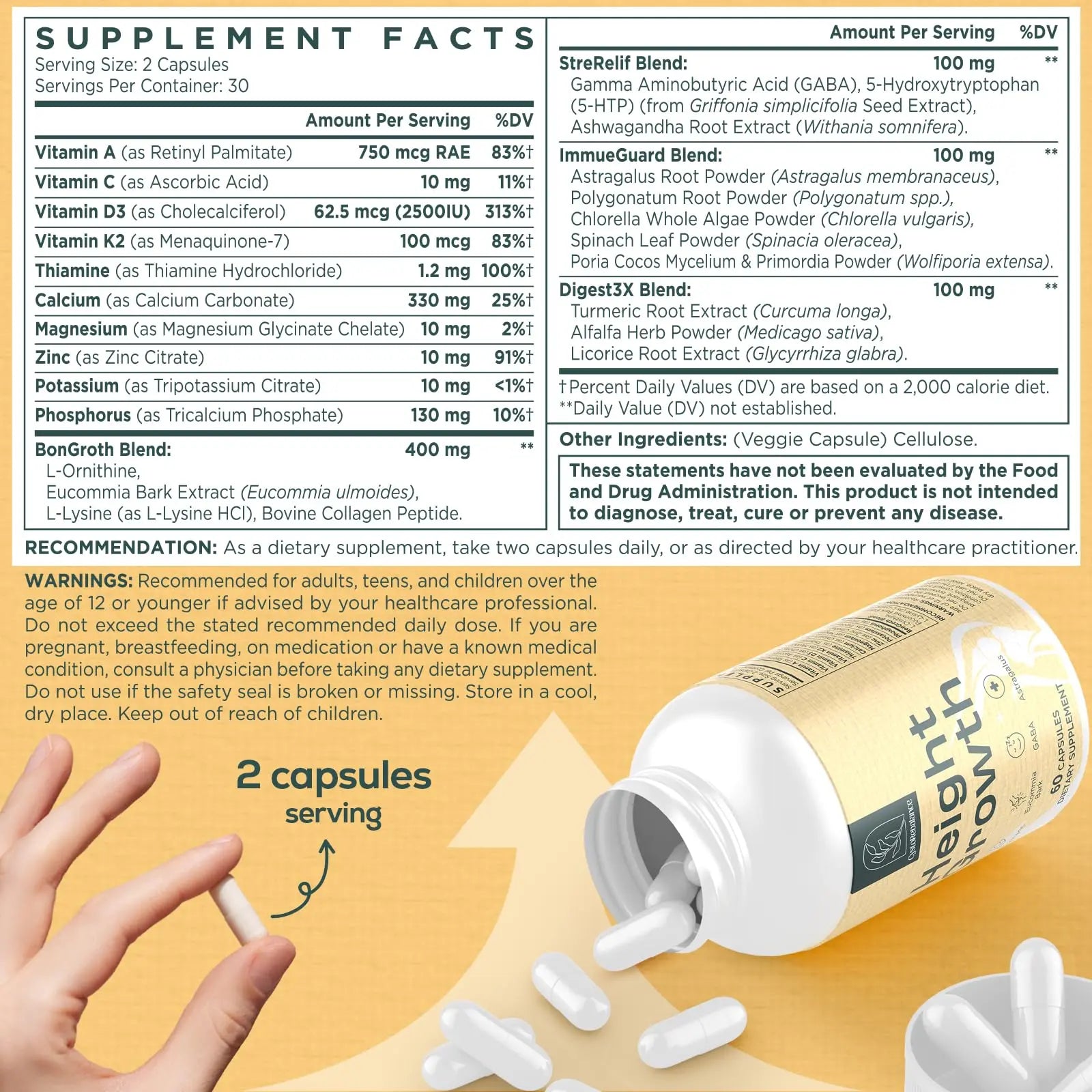 CystoRebalance 25-in 1 Bone Strength Supplement - for Natural Growth, Digestion and Stress - High Absorption - Calcium, Magnesium, Zinc, Ashwaganda and Multivitamins for Age 12+ | 60 Caps CystoRebalance buy supplements canada
