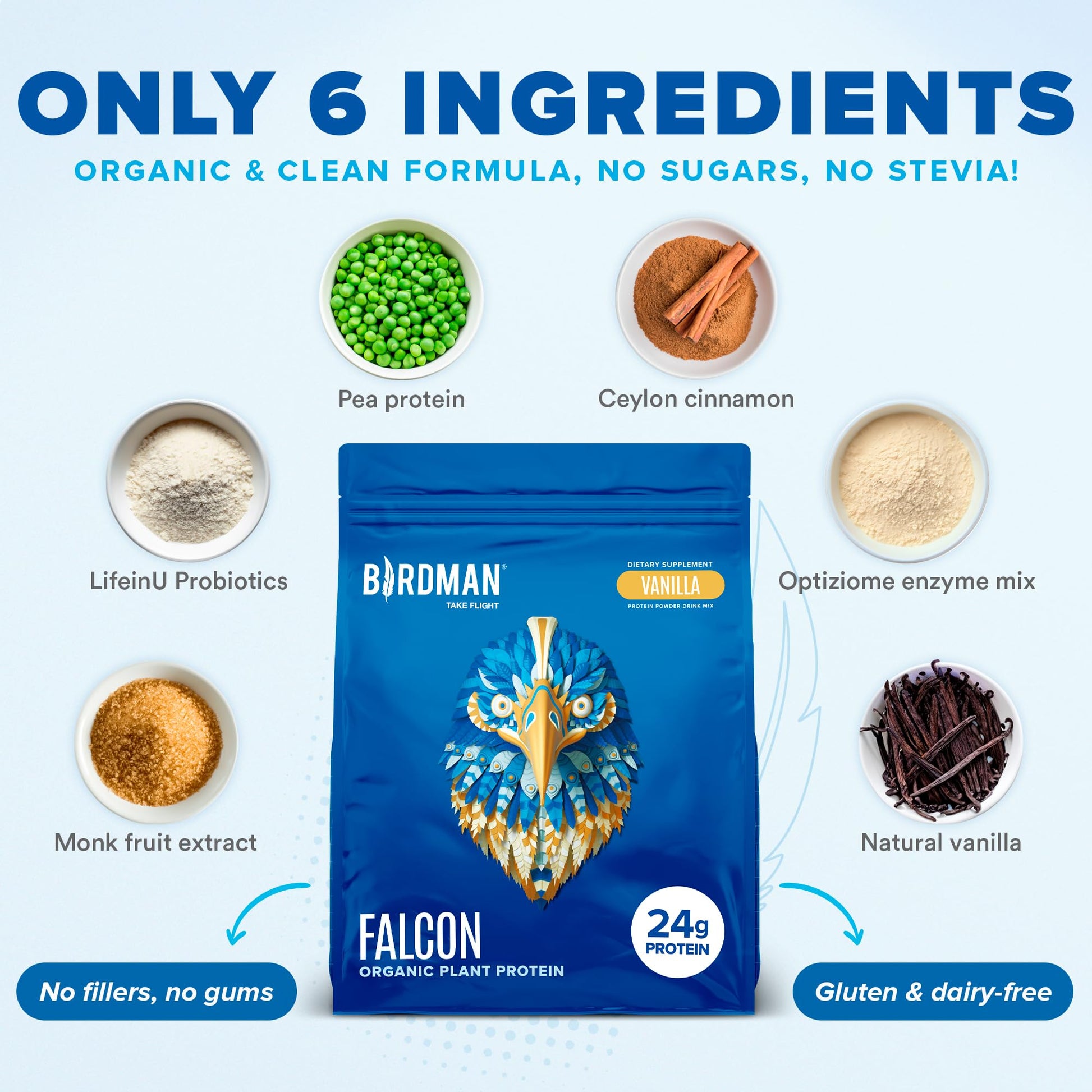 BIRDMAN Falcon Vegan Protein Powder Organic, Stevia & Sugar Free, Plant Based Protein BIRDMAN buy supplements canada