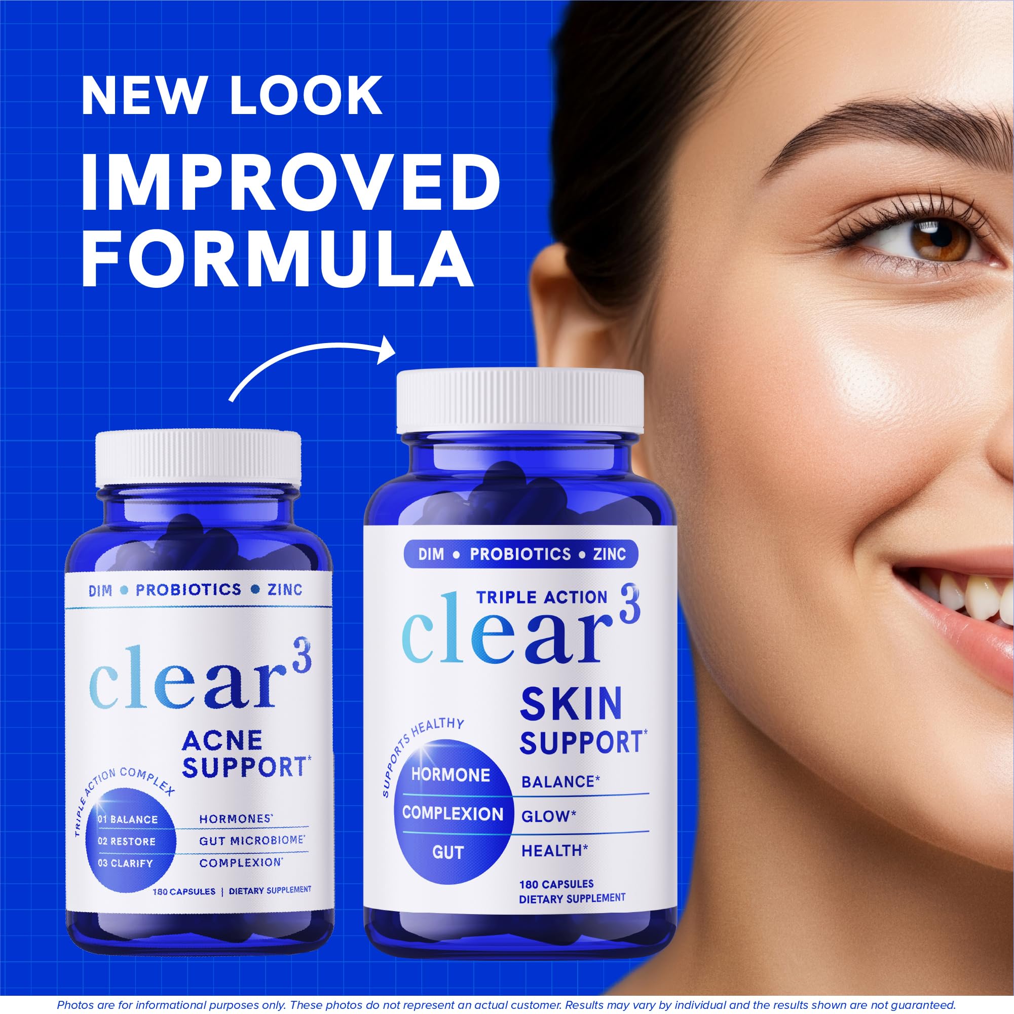 Clear Skin Supplement with Zinc, DIM & Probiotics | 3-in-1 Balance, Glow & Health Skin Support | Triple Action Hyaluronic Acid, Niaciminide & Vitamins for Hormone, Complexion & Gut Support | 180 Ct SMNutrition buy supplements canada