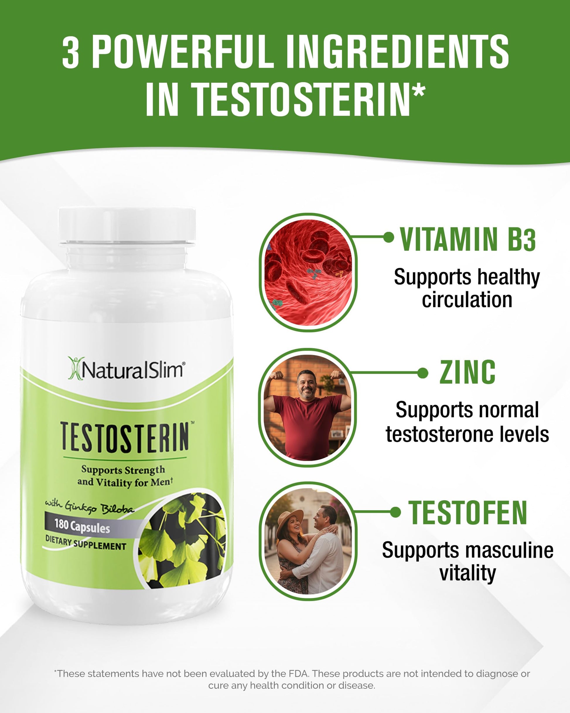 NaturalSlim Natural Booster for Men - Male Enhancing Supplement with Ginkgo Biloba, L Arginine, Zinc, Vitamin B3, & Testofen for Energy, Muscle Builder & Metabolism - 180 Capsules NaturalSlim buy supplements canada
