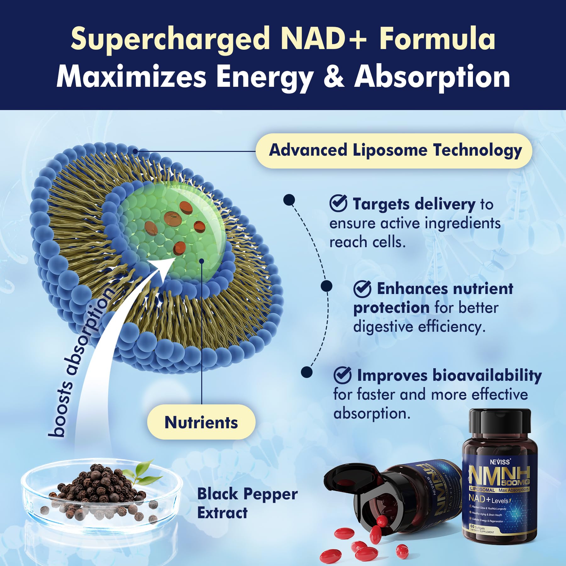 2Pack NAD+ Supplement, Next-Gen NMNH Liposomal 500mg, NR NMN Supplement Alternative, High Absorption NAD+ with Curcumin, Niacinamide for Cellular Energy, DNA Repair, Healthy Aging, 120 Softgels NEVISS buy supplements canada