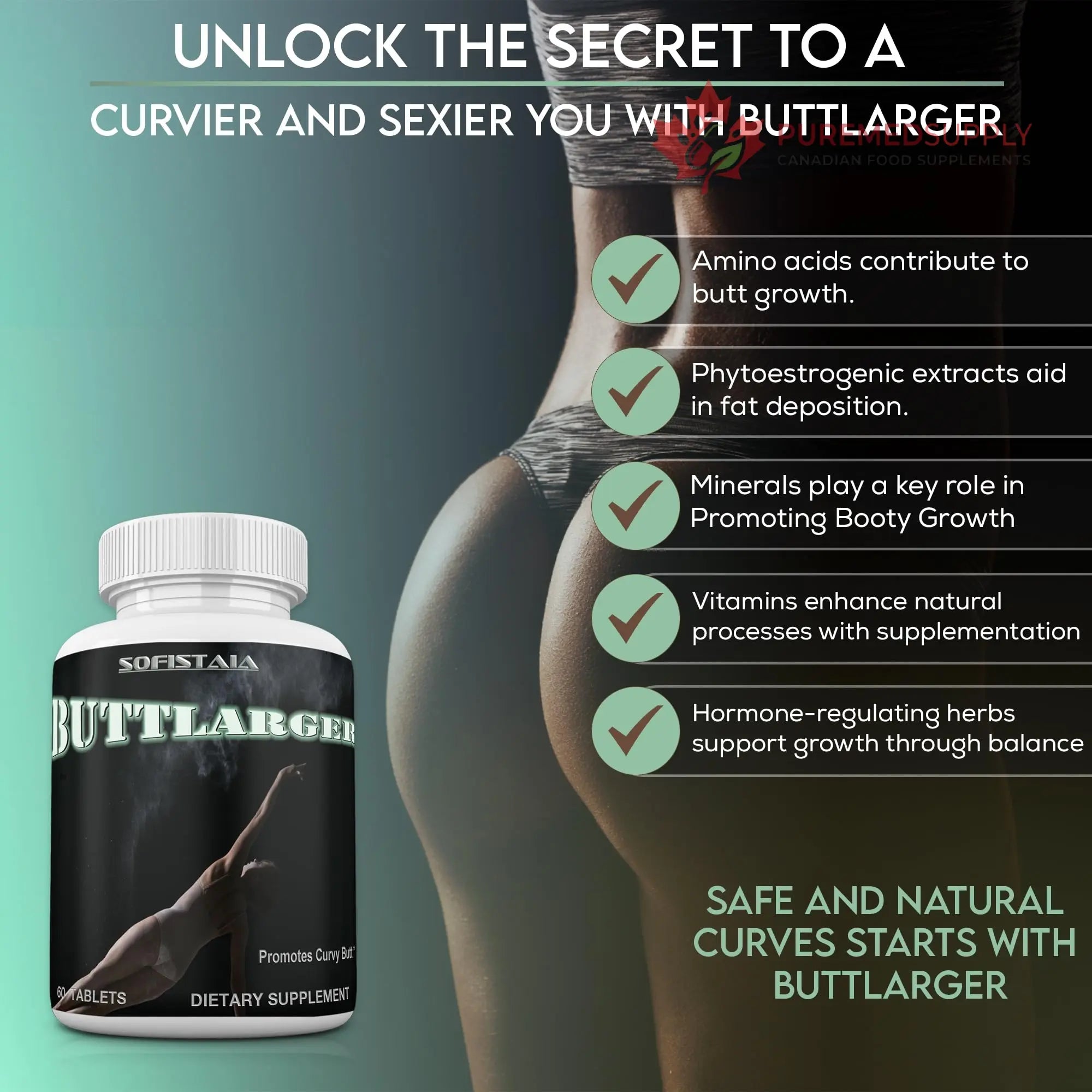 BEAUTIFYEM Sofistaia BUTTLARGER Natural Enhancement Supplement, 60 Tablets, Essential Nutrients for Curves and Confidence BEAUTIFYEM buy supplements canada