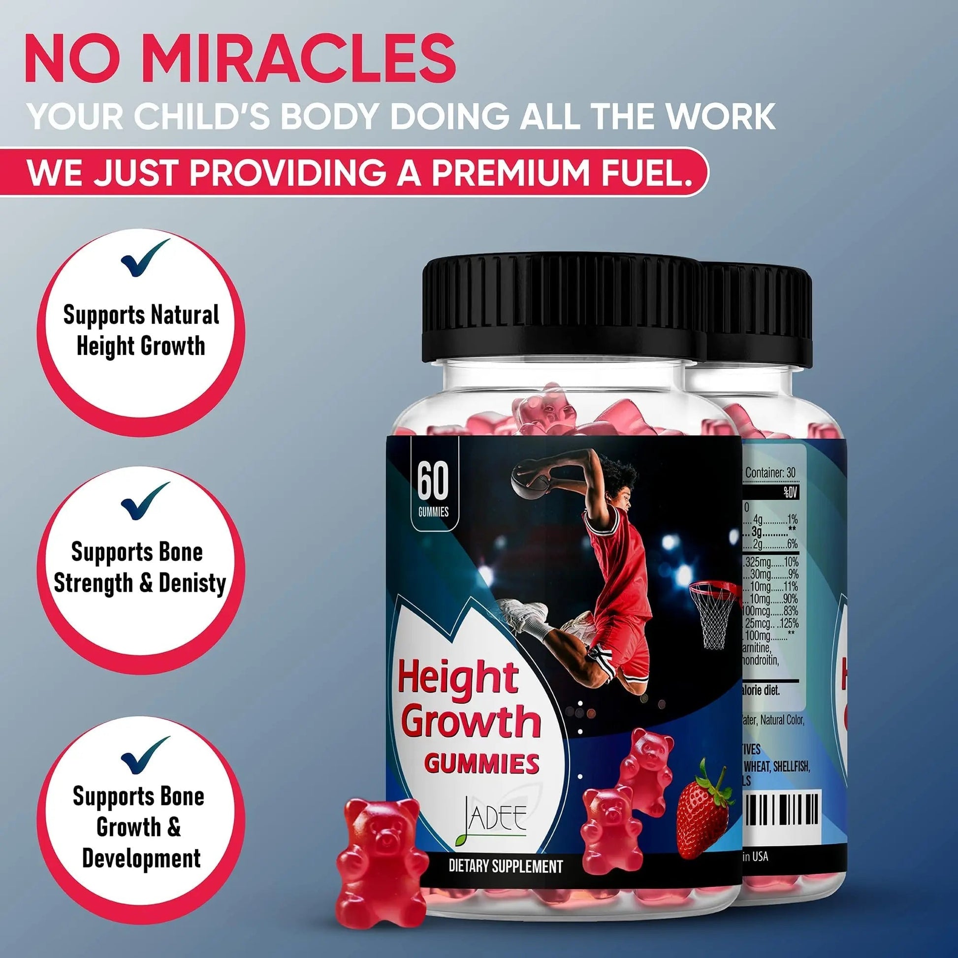 Jadee Height Growth Gummies for Teens & Kids Calcium 325mg, Teen Vitamins D3,K2,C, Magnesium, Ashwagandha, Zinc, L-Arginine Jadee buy supplements canada