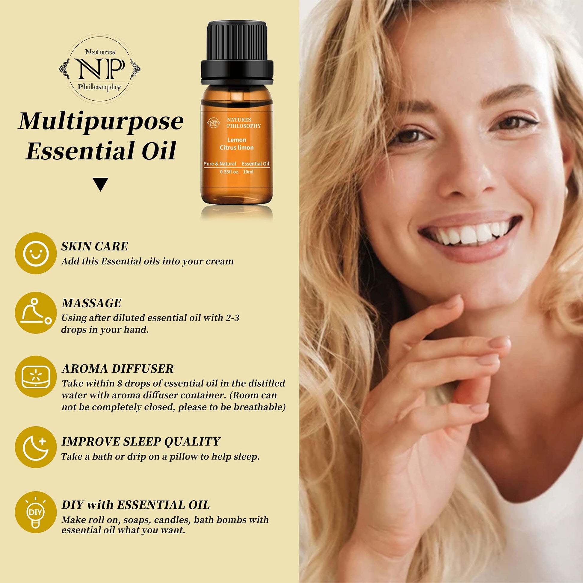 Lemon Essential Oil,100% Pure Organic Essential Oils for Aromatherapy, Diffuser, Massage, Soap Making NP NATURES PHILOSOPHY buy supplements canada