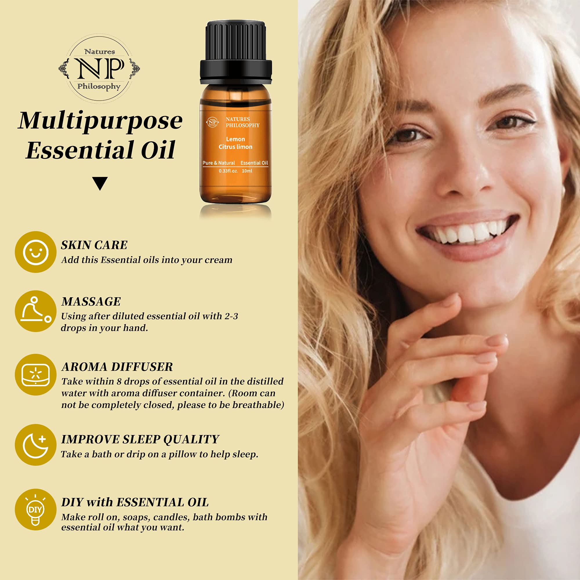 Lemon Essential Oil,100% Pure Organic Essential Oils for Aromatherapy, Diffuser, Massage, Soap Making NP NATURES PHILOSOPHY buy supplements canada