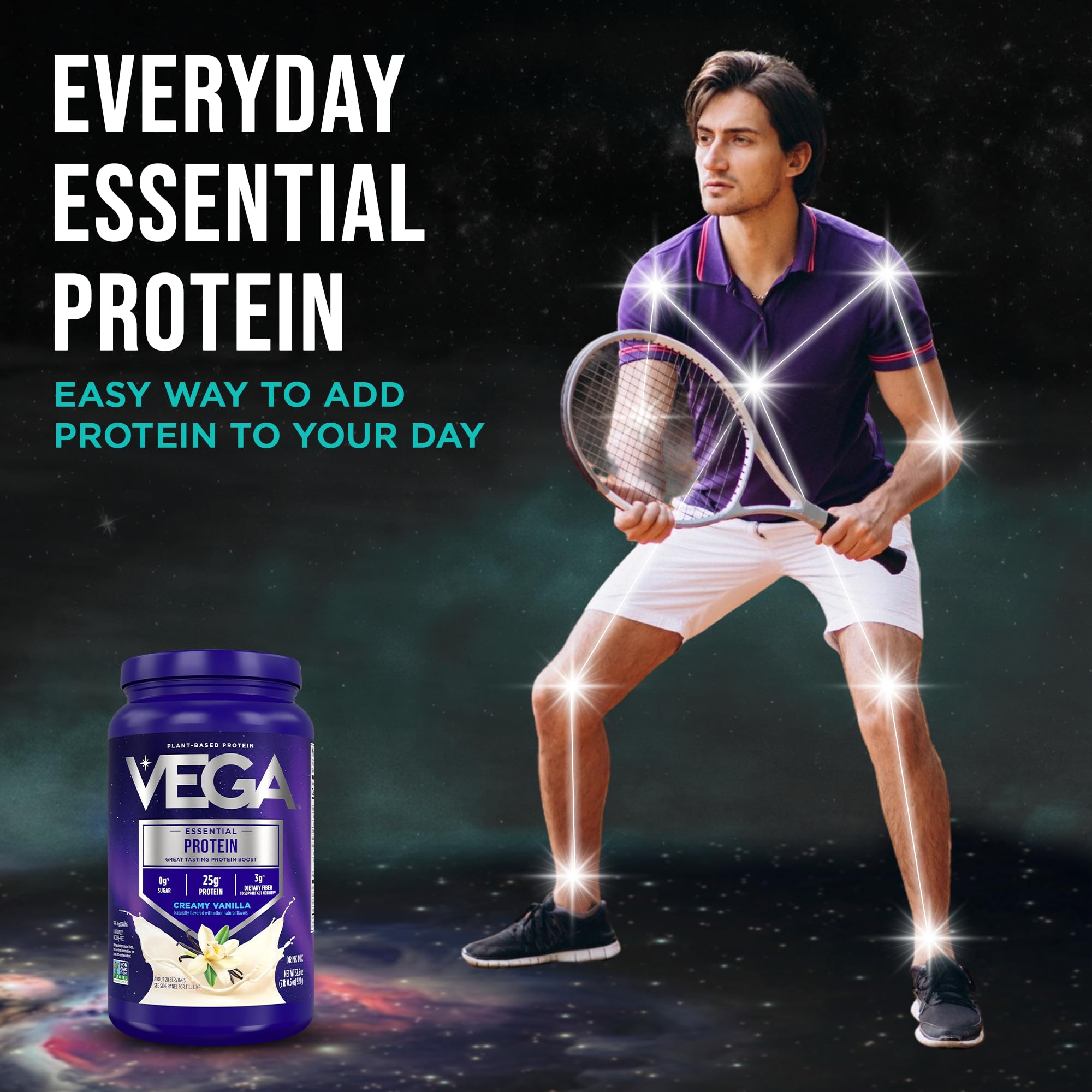 Vega Essential Protein – 25g Plant Based Protein Powder, Creamy Vanilla, Vegan for a Dairy-Free Vanilla Shake – Large Tub, 32.5oz (20 Servings) Vega buy supplements canada