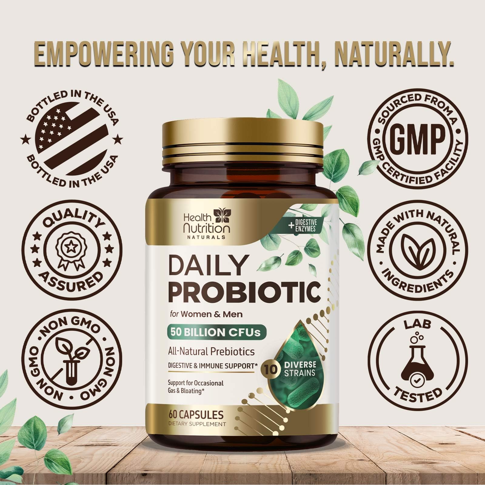 Probiotics 50 Billion CFU per Serving - 10 Strains + Prebiotics - Digestive Health, Gut & Immune Support - Occasional Constipation, Gas & Bloating Support for Women & Men, Bottled USA - 60 Capsules Health Nutrition Naturals buy supplements canada