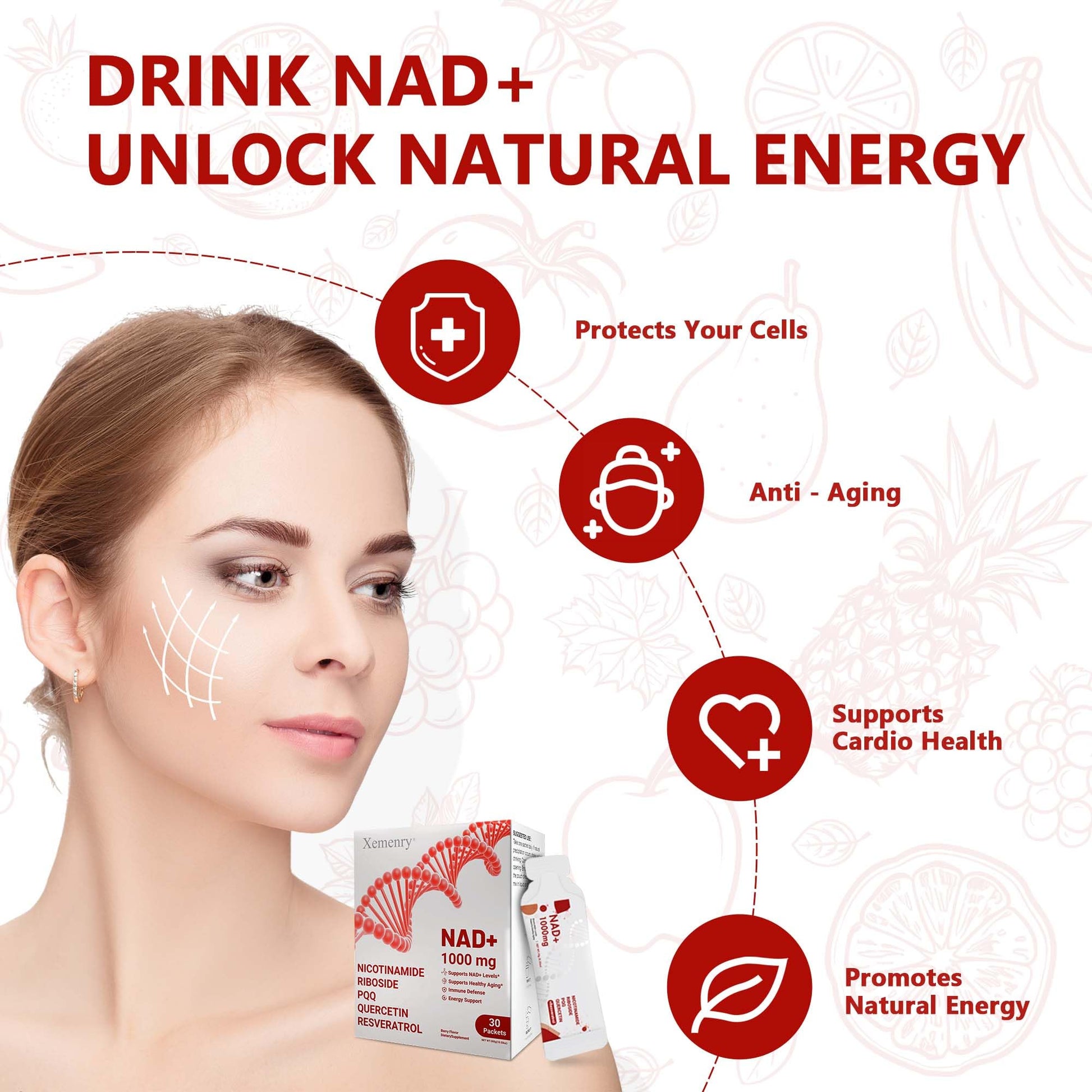 NAD Supplement 1000mg Liquid - Nicotinamide Riboside Resveratrol Supplements for Men & Women - NMN Alternative for Enhanced Energy & Anti-Aging, Focus - 30 Packets Xemenry buy supplements canada