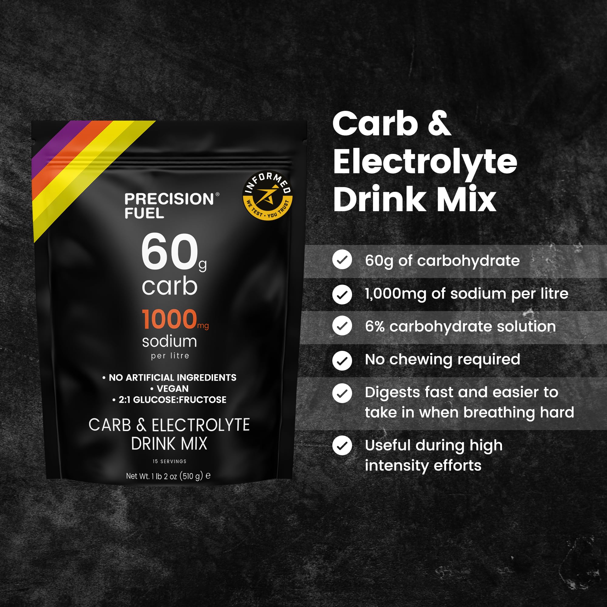 Precision Fuel PF60 Carb & Electrolyte Drink Mix Powder for Hydration & Energy - Endurance Sports Nutrition, Vegan, Hypotonic - 60g Carb, 1000mg Sodium per Litre - Mild Citrus Flavor, 1-Pack Precision Hydration buy supplements canada