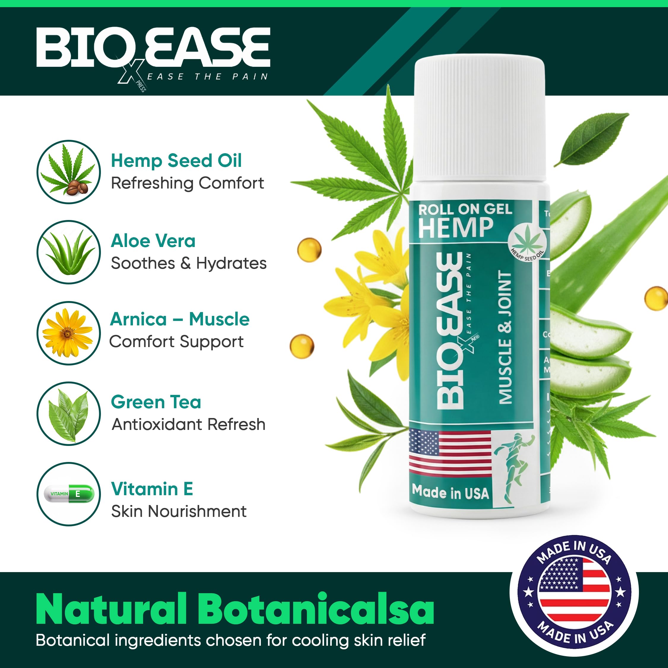 BioXPressEase Fast-Acting Hemp Pain Relief Roll On - Highly Effective, Cool & Topical Pain Relief Extra Strength for Muscle, Joint, & Back – Easy Roll On Maximum Strength - Made in USA BIOXPRESSEASE buy supplements canada