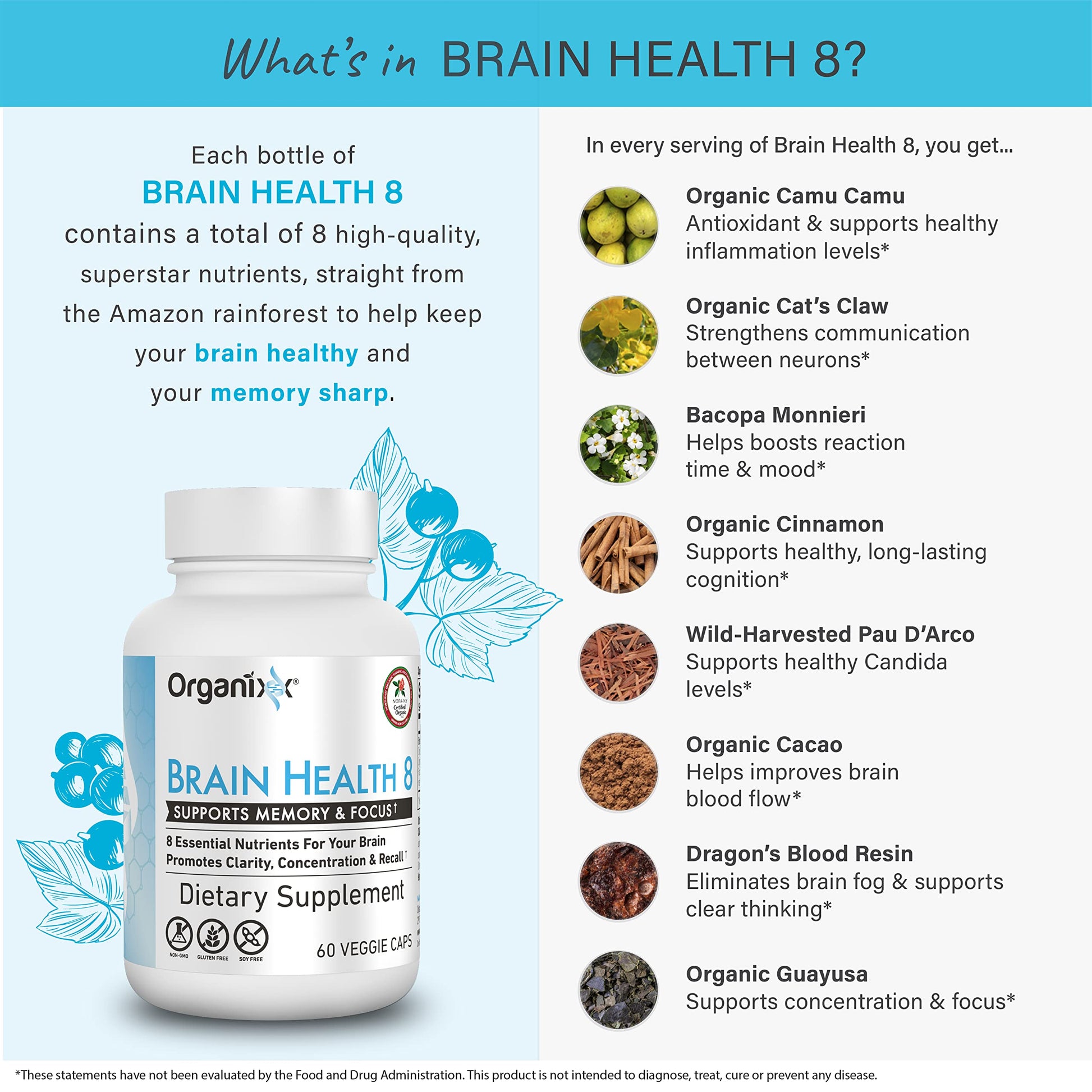 Organixx Ageless Brain Powerful Brain Health Supplement to Support Brain Function, Clarity, Focus, Re-Energize Brain Cells, Helps Promote a Balanced Mood, Gluten Free, Non GMO, 60 Vegetarian Capsules Organixx buy supplements canada