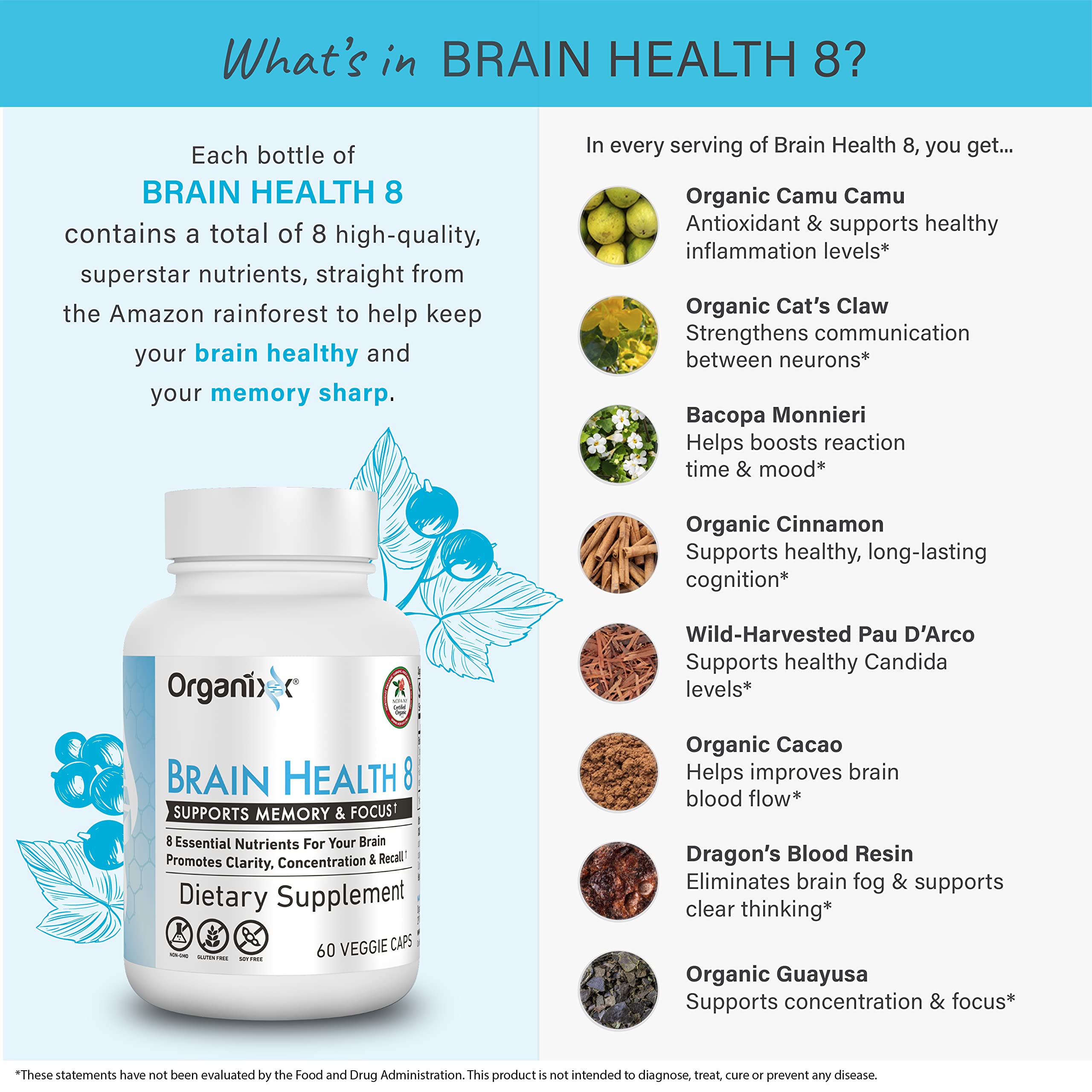 Organixx Ageless Brain Powerful Brain Health Supplement to Support Brain Function, Clarity, Focus, Re-Energize Brain Cells, Helps Promote a Balanced Mood, Gluten Free, Non GMO, 60 Vegetarian Capsules Organixx buy supplements canada