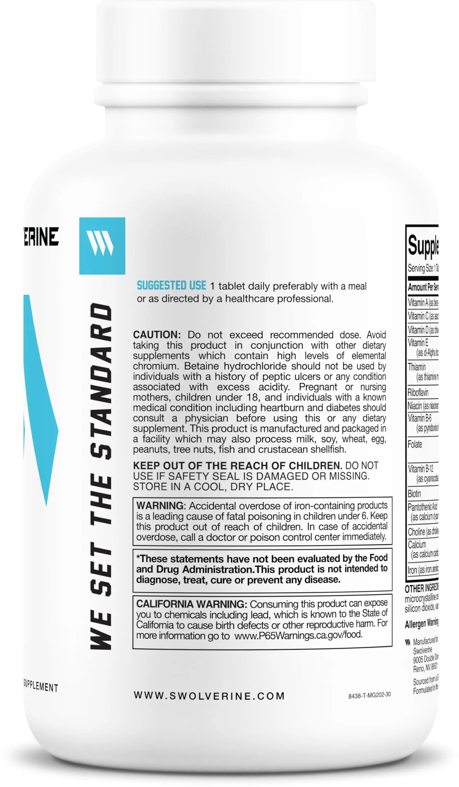 Swolverine Multivitamin | for Men & Women – High Potency Daily Vitamins with B-Complex, Antioxidants, Minerals, Inositol & PABA Swolverine buy supplements canada