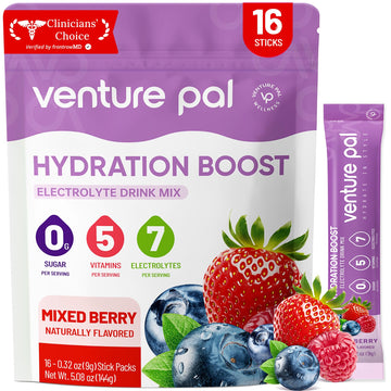 Venture Pal Sugar Free Electrolyte Powder Packets - Liquid Daily IV Hydration Packets | Electrolytes Drink Mix with 5 Vitamins & 7 Electrolytes | Keto Friendly | Non-GMO | Certified Vegan | 16 Sticks Venture Pal buy supplements canada