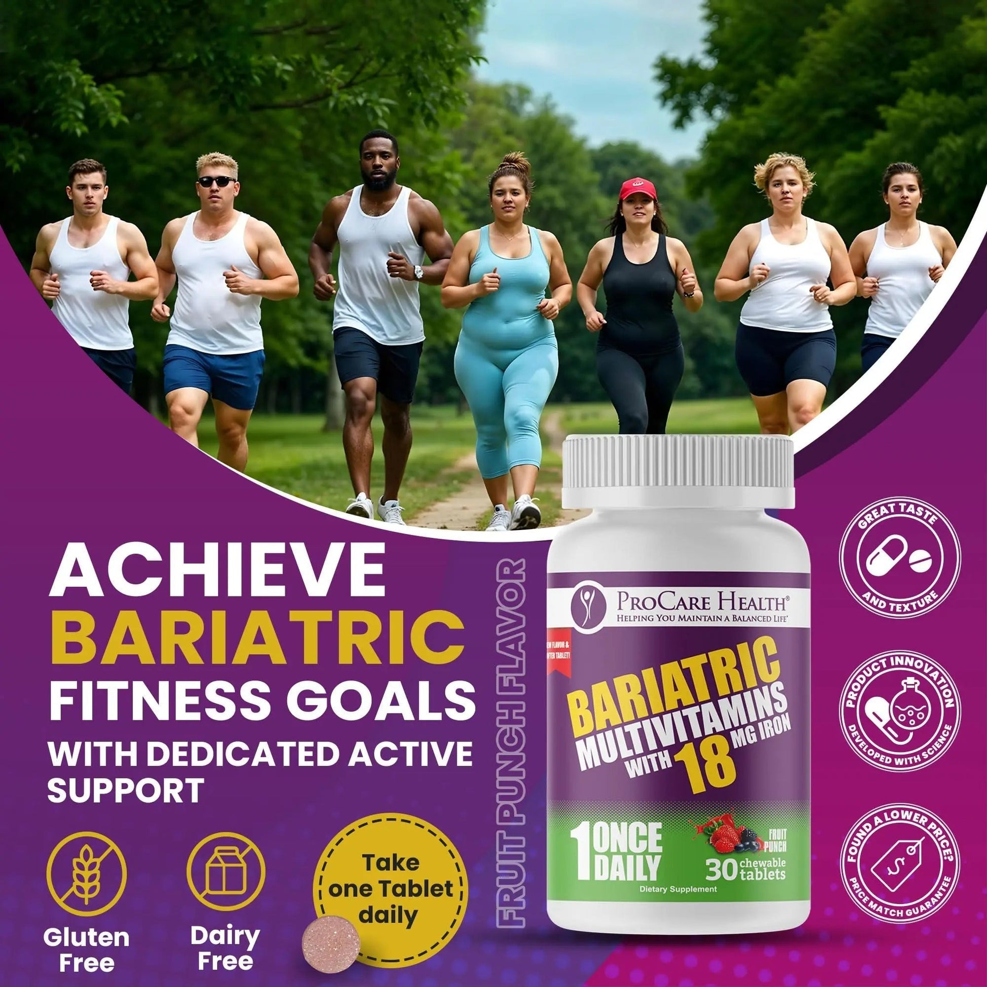 ProCare Health Bariatric Chewable Multivitamin with Iron 18mg (30 Tablets) - Fruit Punch Flavor Bariatric Multivitamin Chewable ProCare Health buy supplements canada