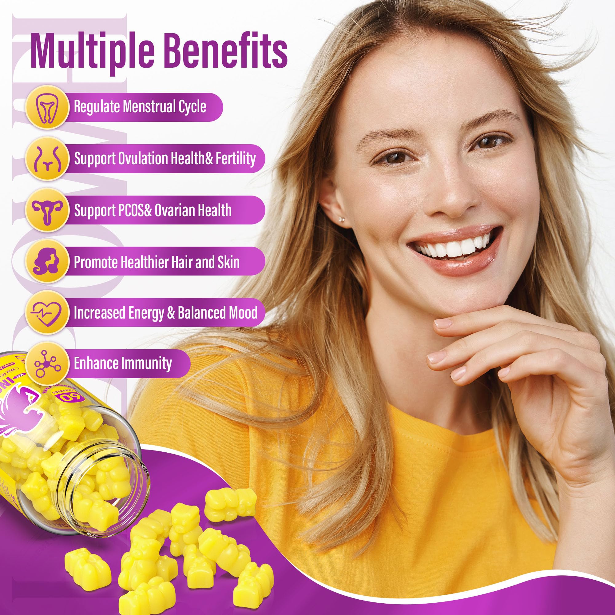 Lazpowfi Myo-Inositol & D-Chiro Inositol,Inositol Gummies with Vitamin D3, Magnesium Glycinate, Omega-3, Folate & Zinc, Inositol Supplement Menstrual Cycle for Women-40:1 Ratio-30 Day Supply Lazpowfi buy supplements canada