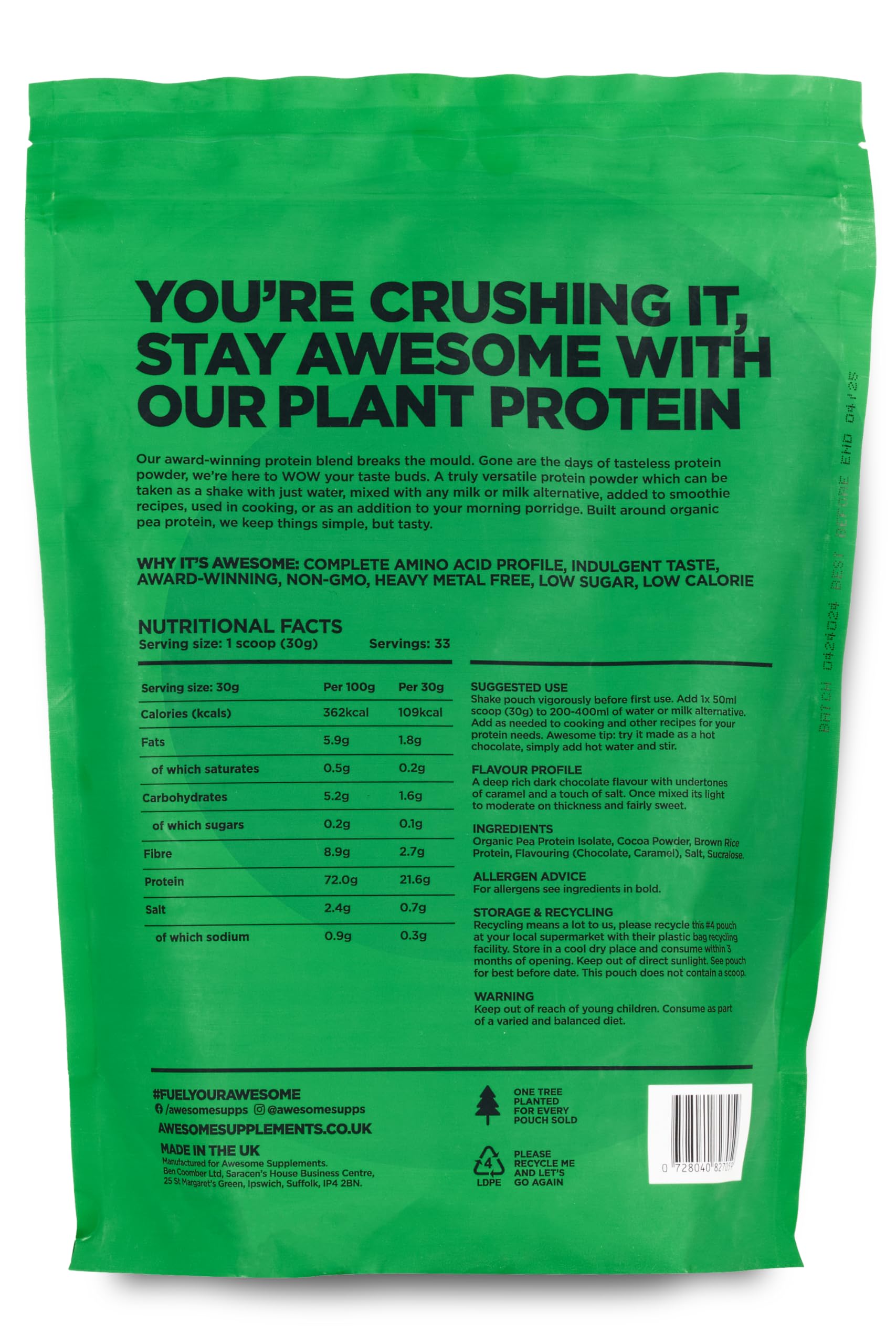 Chocolate Salted Caramel Awesome Protein Powder by Ben Coomber | 1kg Vegan Organic Flavoured Protein Ben Coomber buy supplements canada