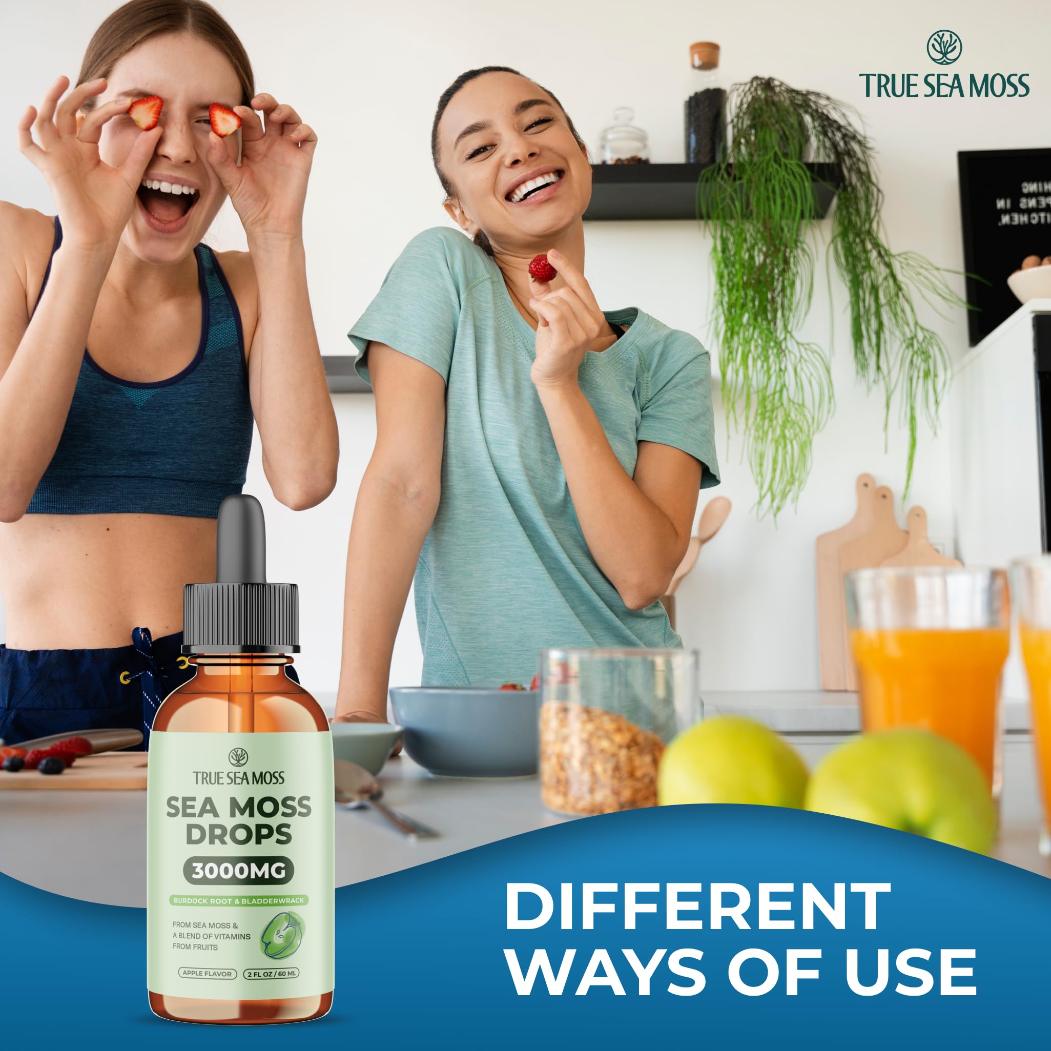 Irish Sea Moss Liquid Drops - 3000mg Formula - with Bladderwrack, Burdock Root & Black Cumin Seed - Liquid Supplement - Apple Flavor - 2 Fl Oz (60ml) TrueSeaMoss buy supplements canada