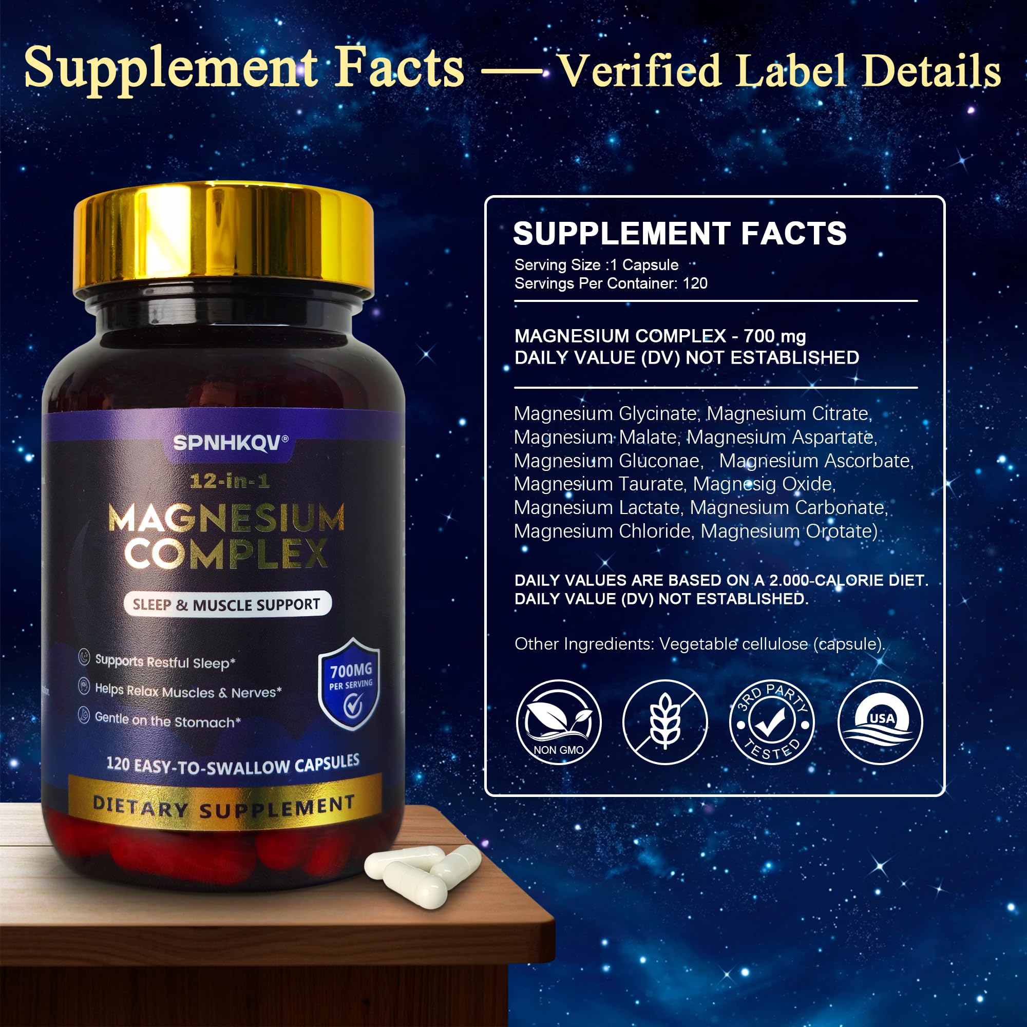 SPNHKQV Magnesium 12-in-1 Complex Supplement – 700mg High Absorption Magnesium Glycinate Capsules for Women & Men – Muscle, Nerve & Sleep Support – 120 Vegan Capsules SPNHKOV buy supplements canada