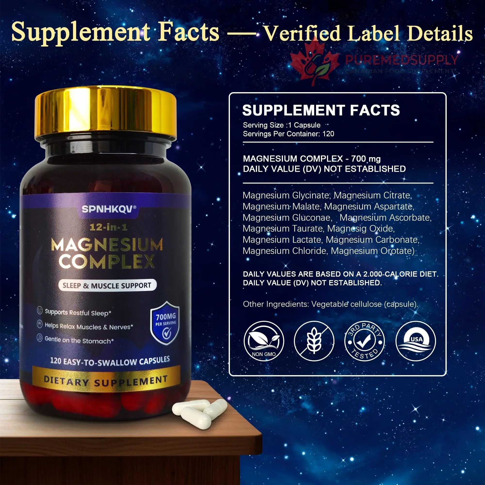 SPNHKQV Magnesium 12-in-1 Complex Supplement – 700mg High Absorption Magnesium Glycinate Capsules for Women & Men – Muscle, Nerve & Sleep Support – 120 Vegan Capsules SPNHKOV buy supplements canada
