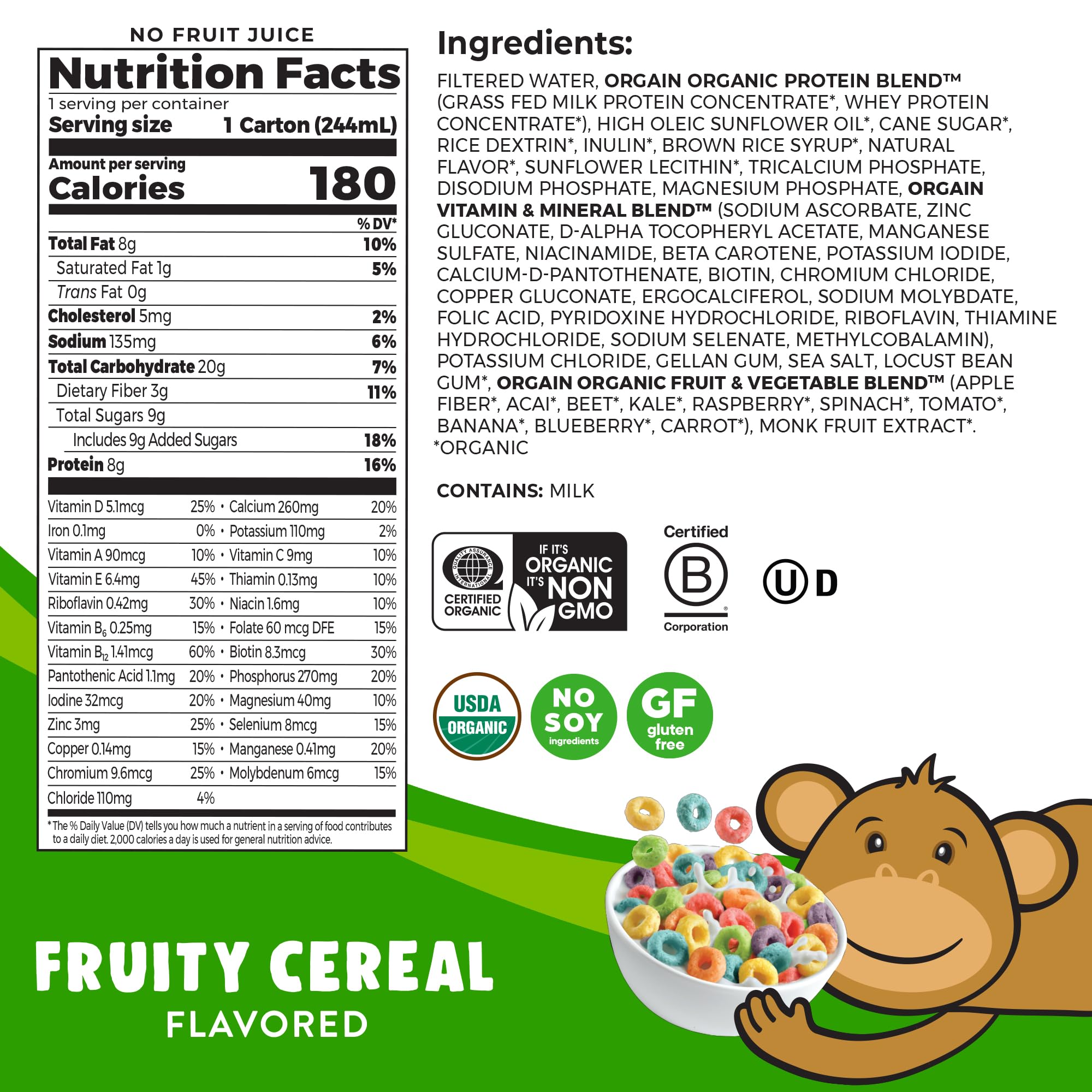 Orgain Organic Kids Nutritional Protein Shake, Fruity Cereal - Kids Snacks with 8g Dairy Orgain buy supplements canada