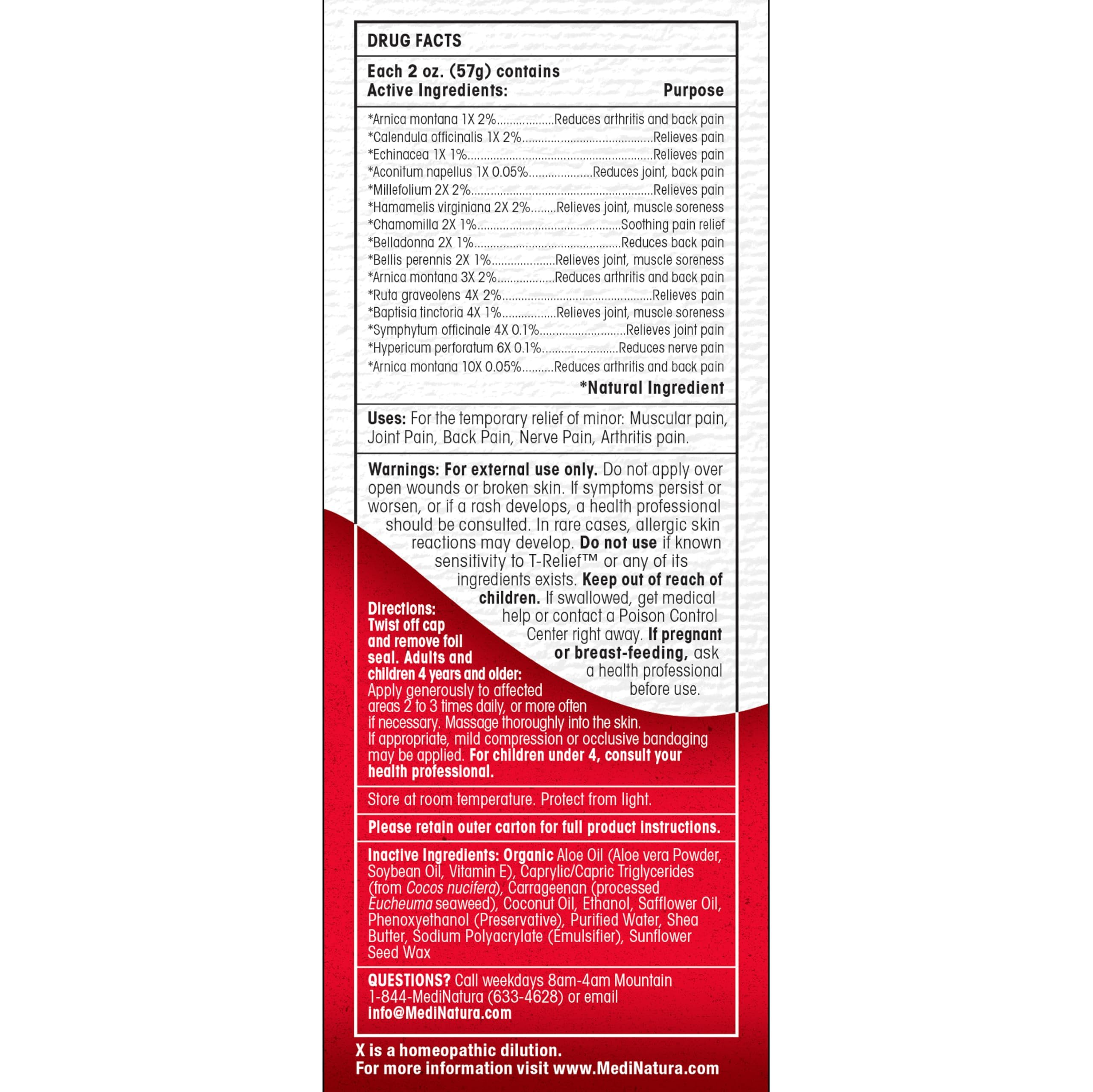 MediNatura T-Relief Extra Strength Discomfort Relief-Naturally-Soothing Cream That Supports Sore Joints-Stiffness & Body Ache Aid-Homeopathic Herbal Rub-Fast-Absorbing & Non-Sticky Lotion - 2 oz MediNatura buy supplements canada