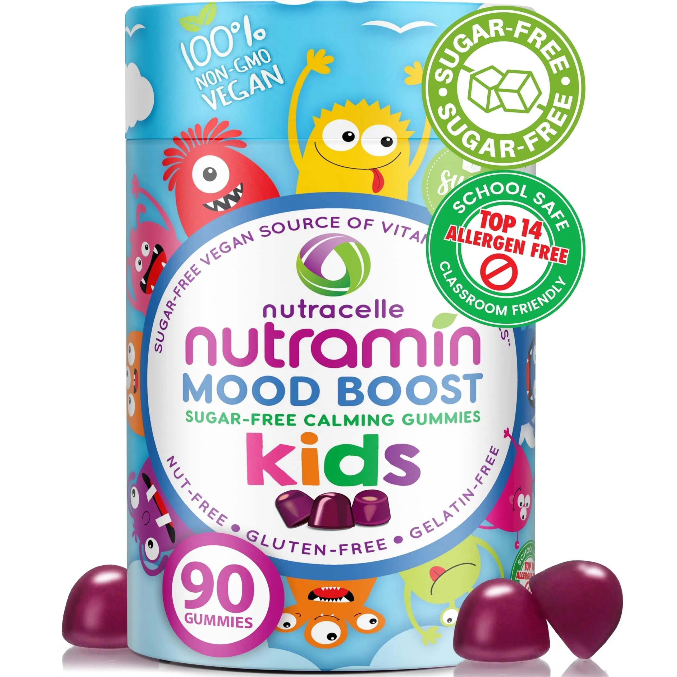 NUTRAMIN Kids Mood Boost Vegan Vitamin Gummy: Calming Magnesium Citrate Supplement for Children with Ashwagandha & Vitamin B Complex to Relax & Focus Nutracelle buy supplements canada