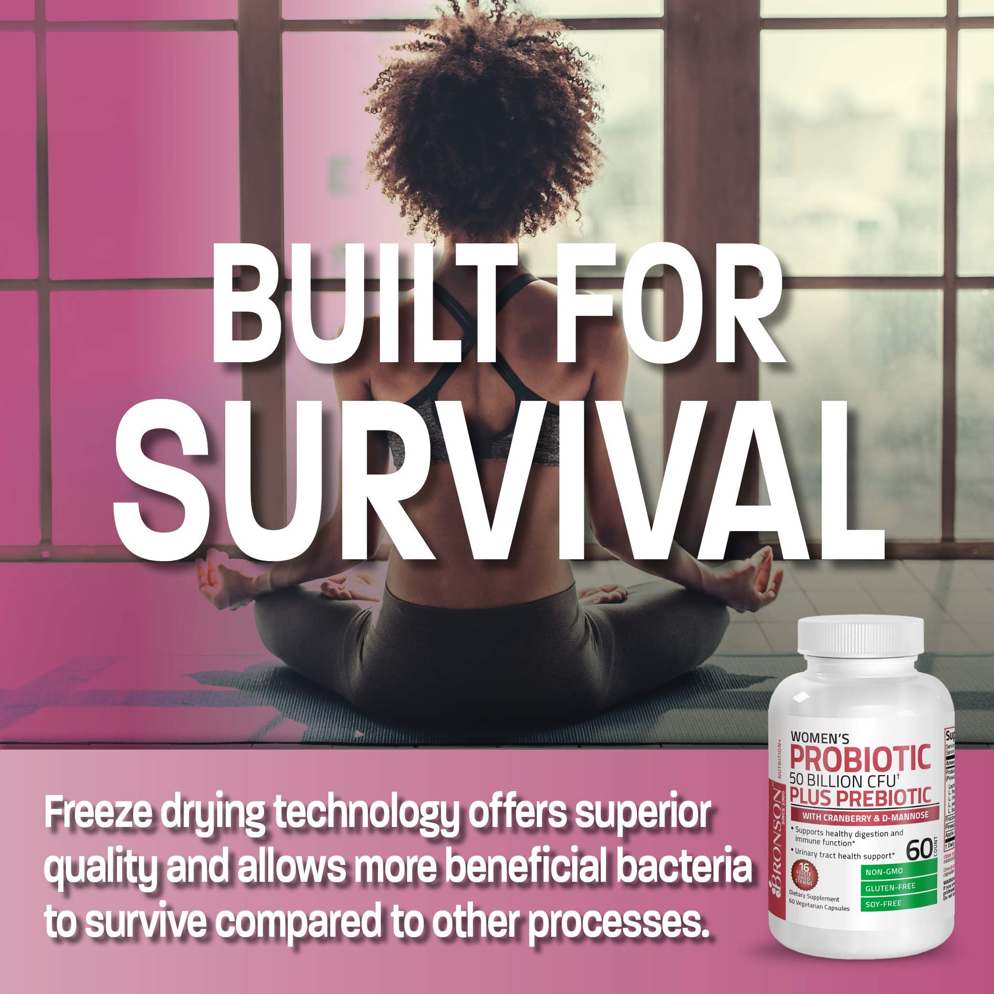 Bronson Women's Probiotic 50 Billion CFU + Prebiotic with Cranberry & D-Mannose – Vaginal Health, Healthy Digestion, Immune Function and Urinary Tract Support, Non-GMO, 60 Vegetarian Capsules Bronson buy supplements canada