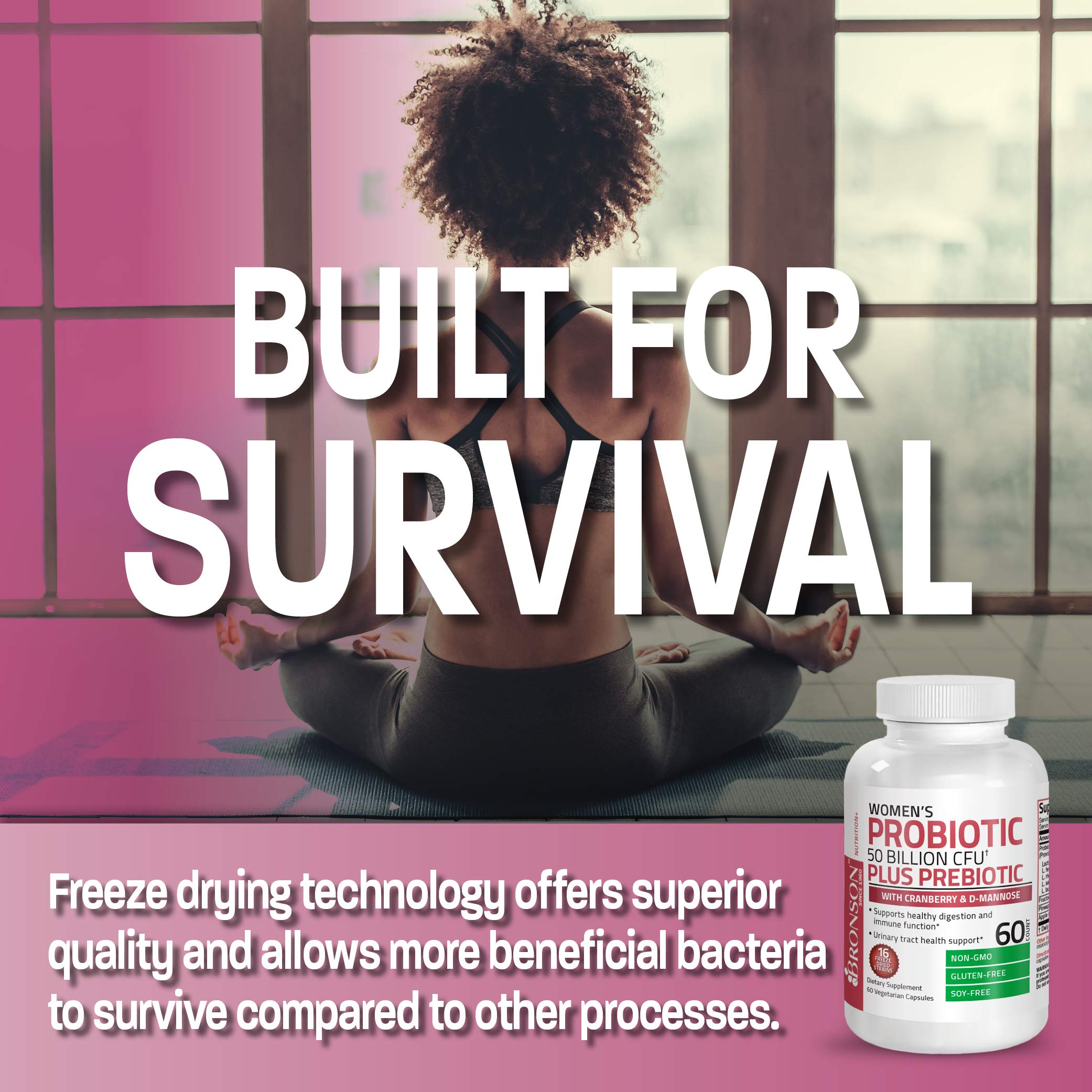 Bronson Women's Probiotic 50 Billion CFU + Prebiotic with Cranberry & D-Mannose – Vaginal Health, Healthy Digestion, Immune Function and Urinary Tract Support, Non-GMO, 60 Vegetarian Capsules Bronson buy supplements canada