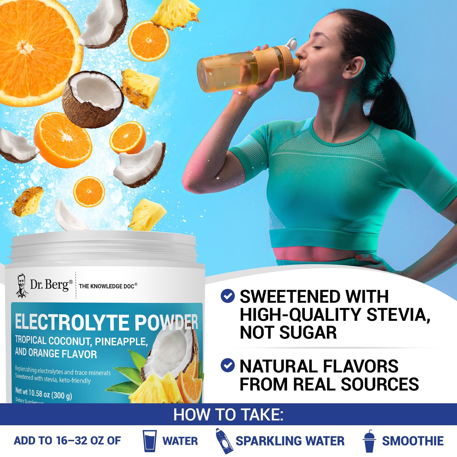 Dr. Berg Zero Sugar Hydration Keto Electrolyte Powder - Enhanced w/ 1000 mg of Potassium & Real Pink Himalayan Salt (NOT Table Salt) - Tropical Coconut Dr. Berg Nutritionals buy supplements canada