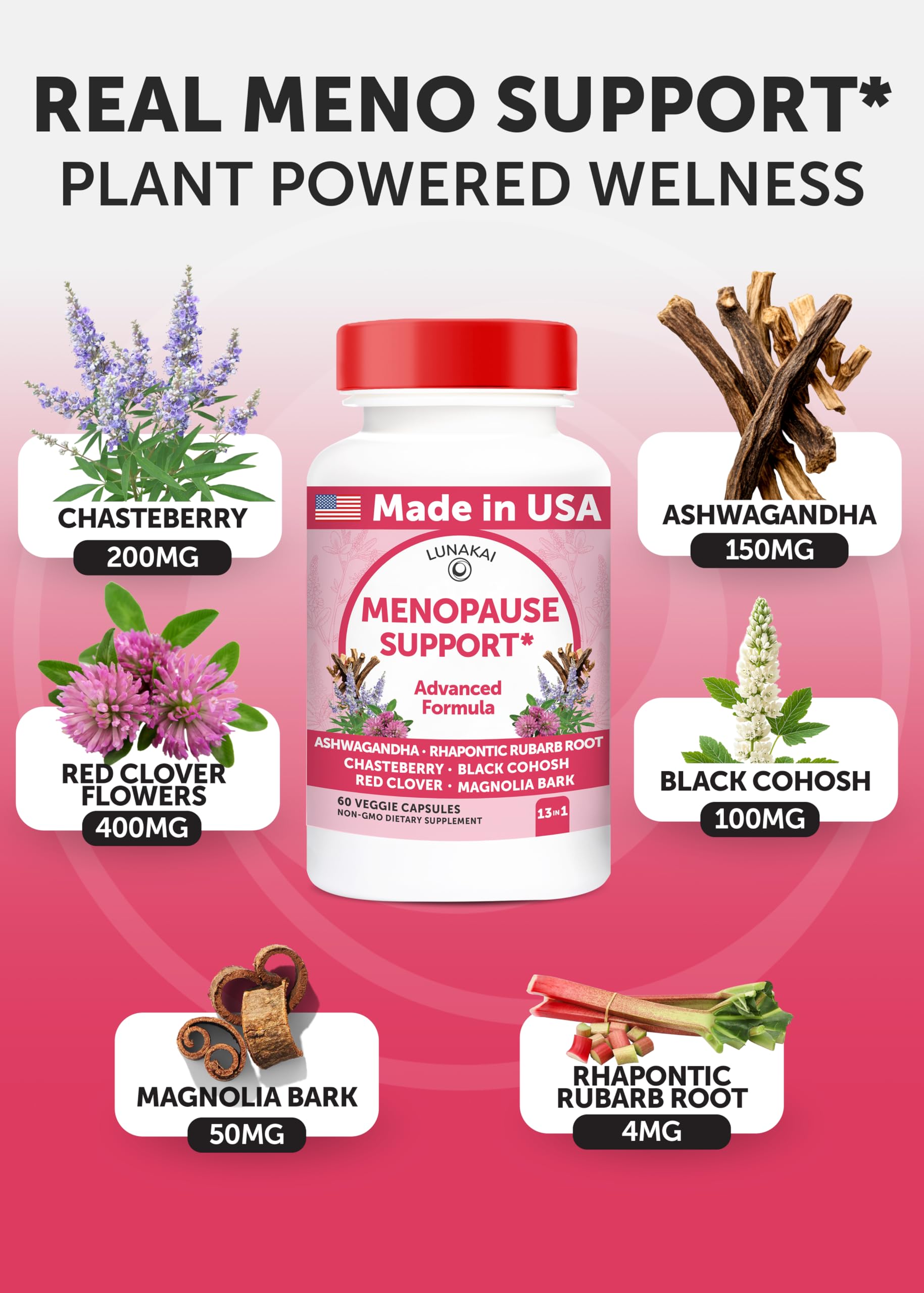 Lunakai USA Made Natural Menopause Supplements for Women – 13-in-1 Menopause Relief for Hot Flashes, Night Sweats, Sleep & Mood Support, 60ct Lunakai buy supplements canada