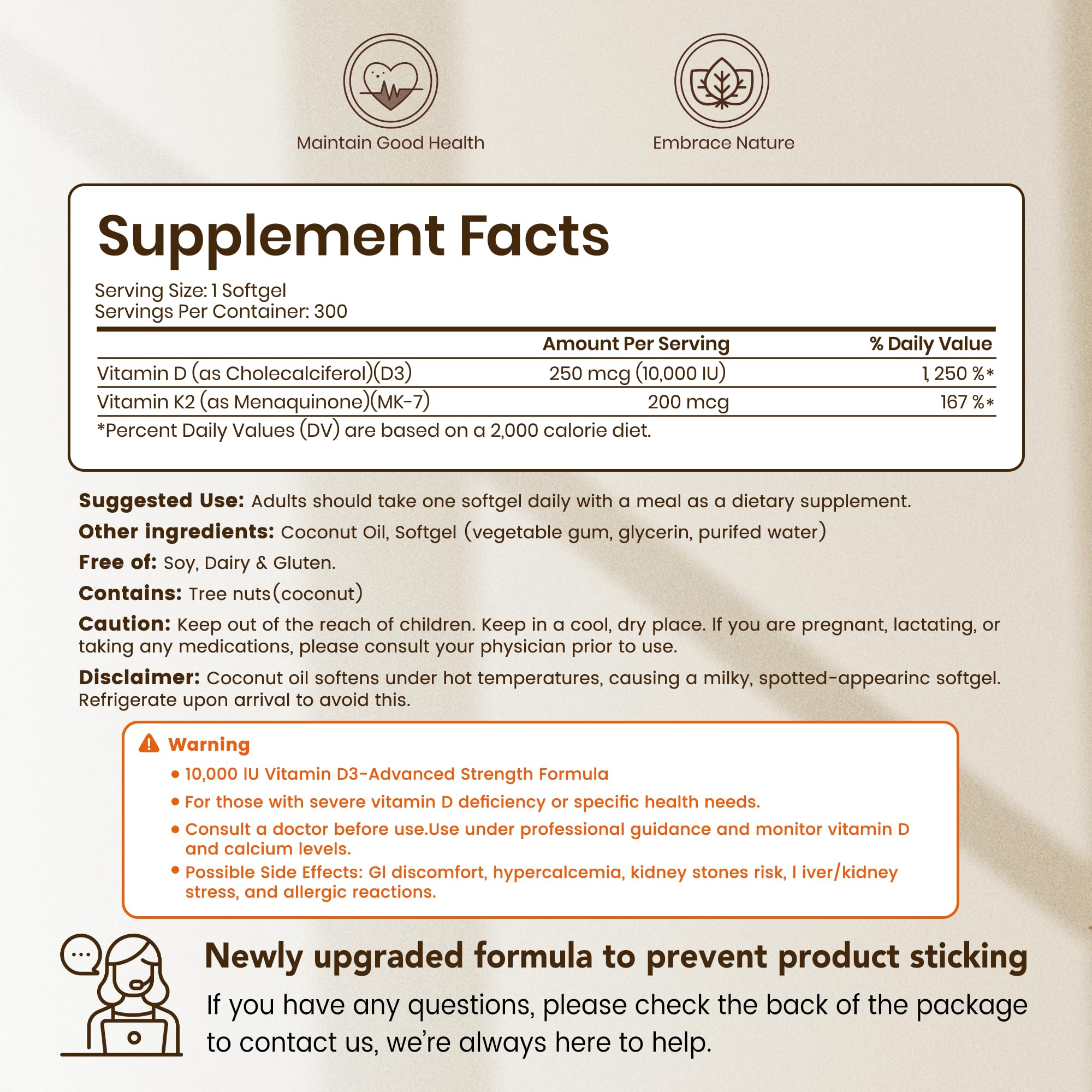VEV Corefeel Vitamin D3 K2 10,000 IU, 200 mcg MK-7, 300 Coconut Oil Softgels, 2 in 1 Vitamins Supplement D & K (Include MK7), Easy to Swallow VEV buy supplements canada