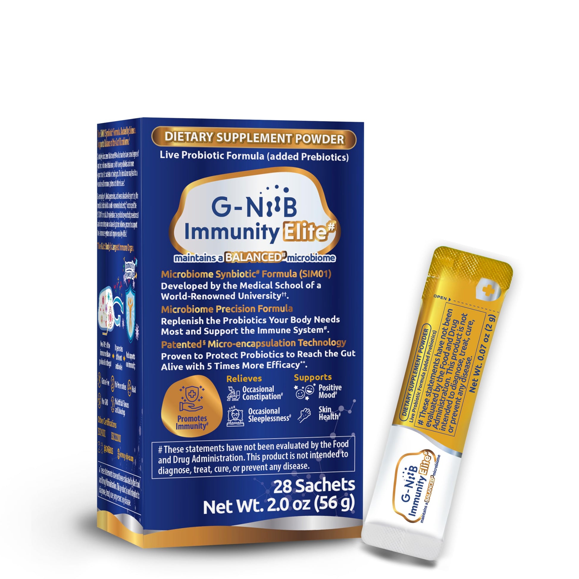 G-NiiB Immunity Elite (SIM01 Synbiotic Formula) - Potent Live probiotics and Added prebiotics to Support Immunity, Regularity, Sleep, Mood, and Skin - 5X More Effective in Reaching the Gut Alive G-NiiB buy supplements canada