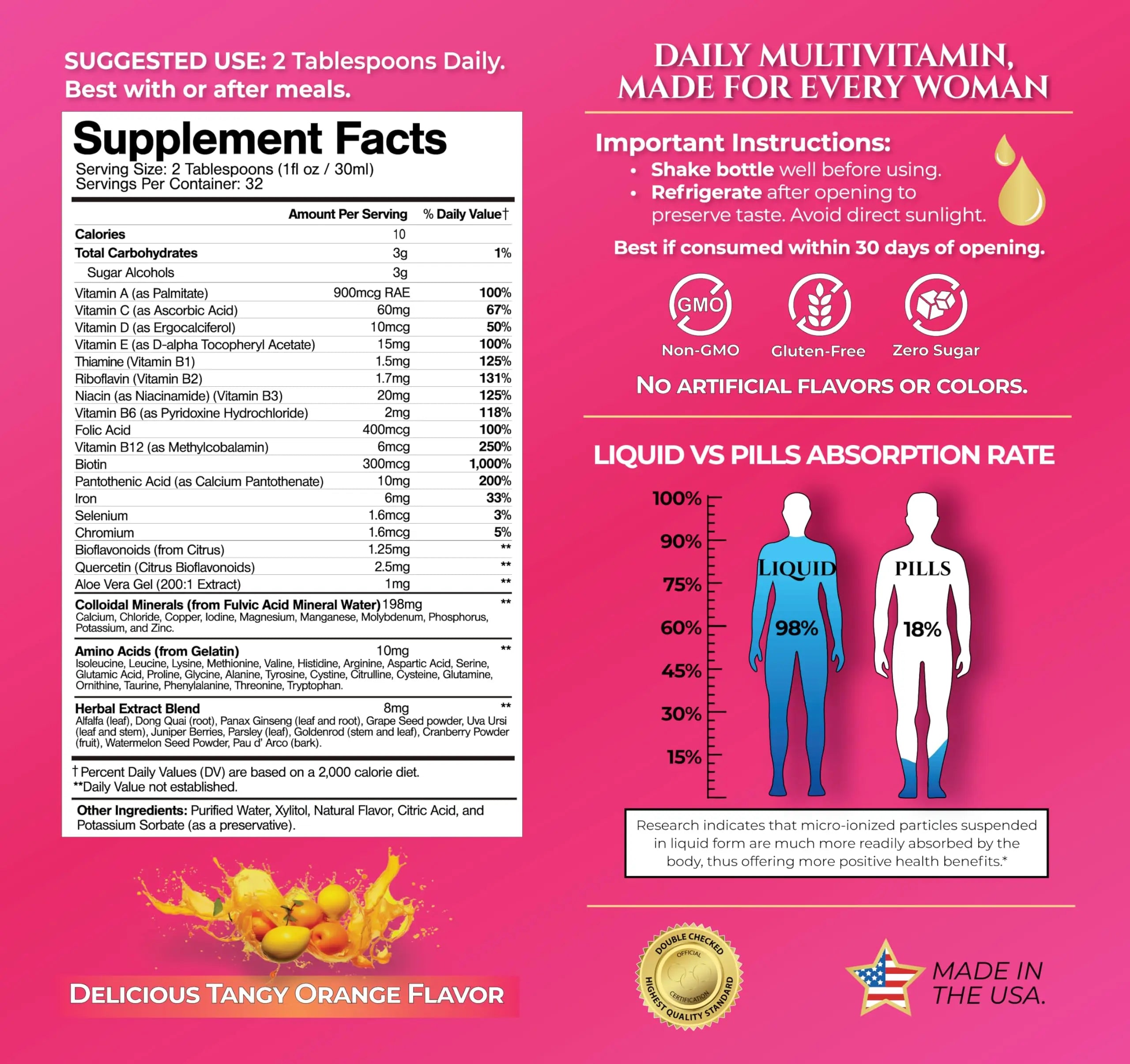 Premium Liquid Multivitamin for Women | Sugar Free Women’s Multivitamin | 100+ Vitamins, Minerals Tropical Oasis buy supplements canada