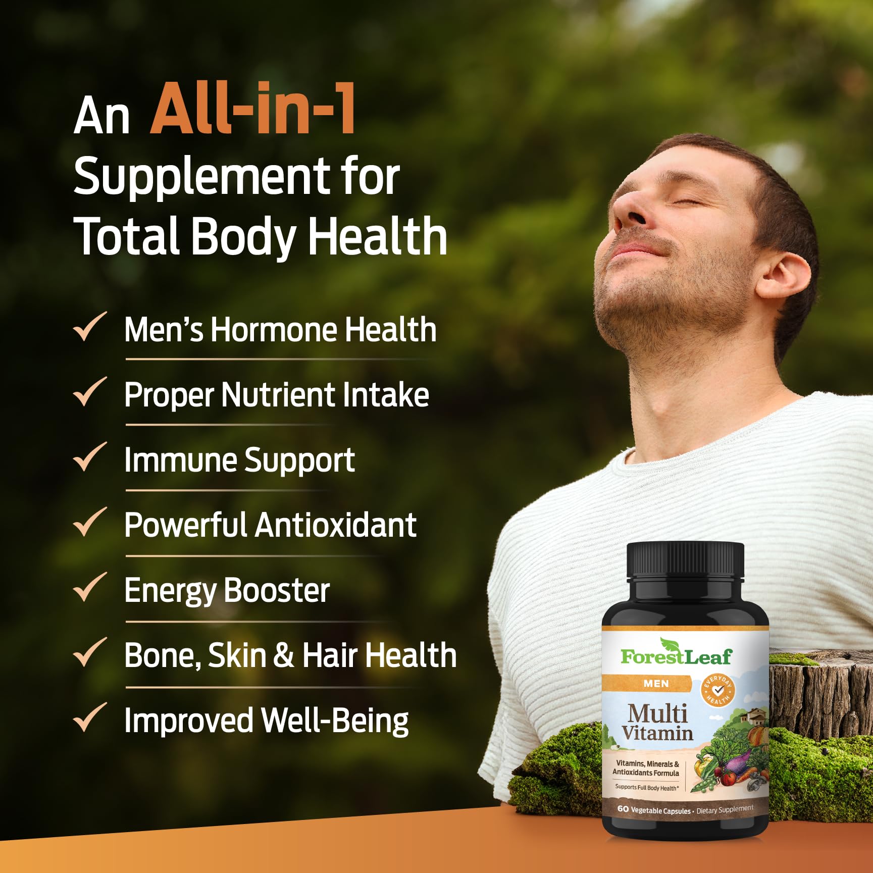 ForestLeaf Daily Vitamin Multivitamin for Men, Multi-Vitamin for Men - Mens Multivitamins & Multiminerals Supplement | All Essential Vitamins Needed for Health, Longevity & Energy | 60 Veg Caps ForestLeaf buy supplements canada