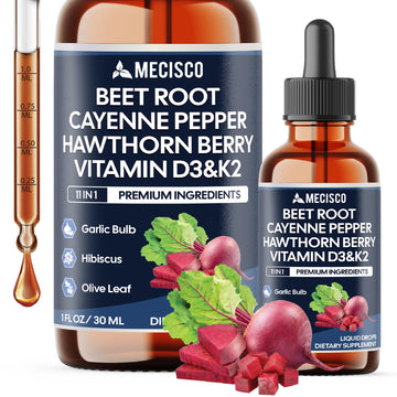 11in1 Beet Root Liquid Drops - Support Overall Wellness - with Vitamin D3, Vitamin K2, Hawthorn Berry, Cayenne Pepper, Garlic, Hibiscus, Olive, Red Spinach, Green Tea - 1 FL Oz - 60 Day Supply Mecisco buy supplements canada