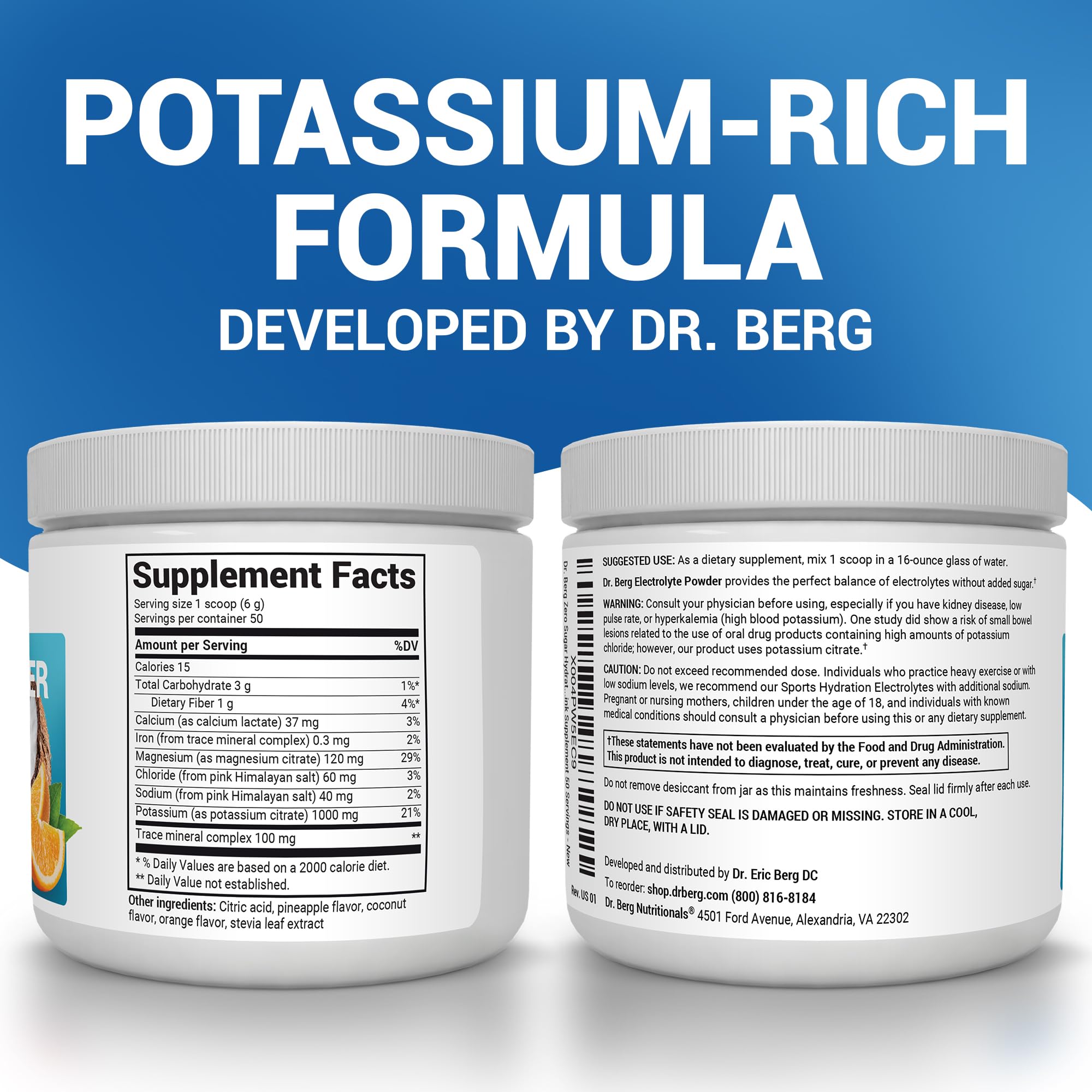 Dr. Berg Zero Sugar Hydration Keto Electrolyte Powder - Enhanced w/ 1000 mg of Potassium & Real Pink Himalayan Salt (NOT Table Salt) - Tropical Coconut Dr. Berg Nutritionals buy supplements canada